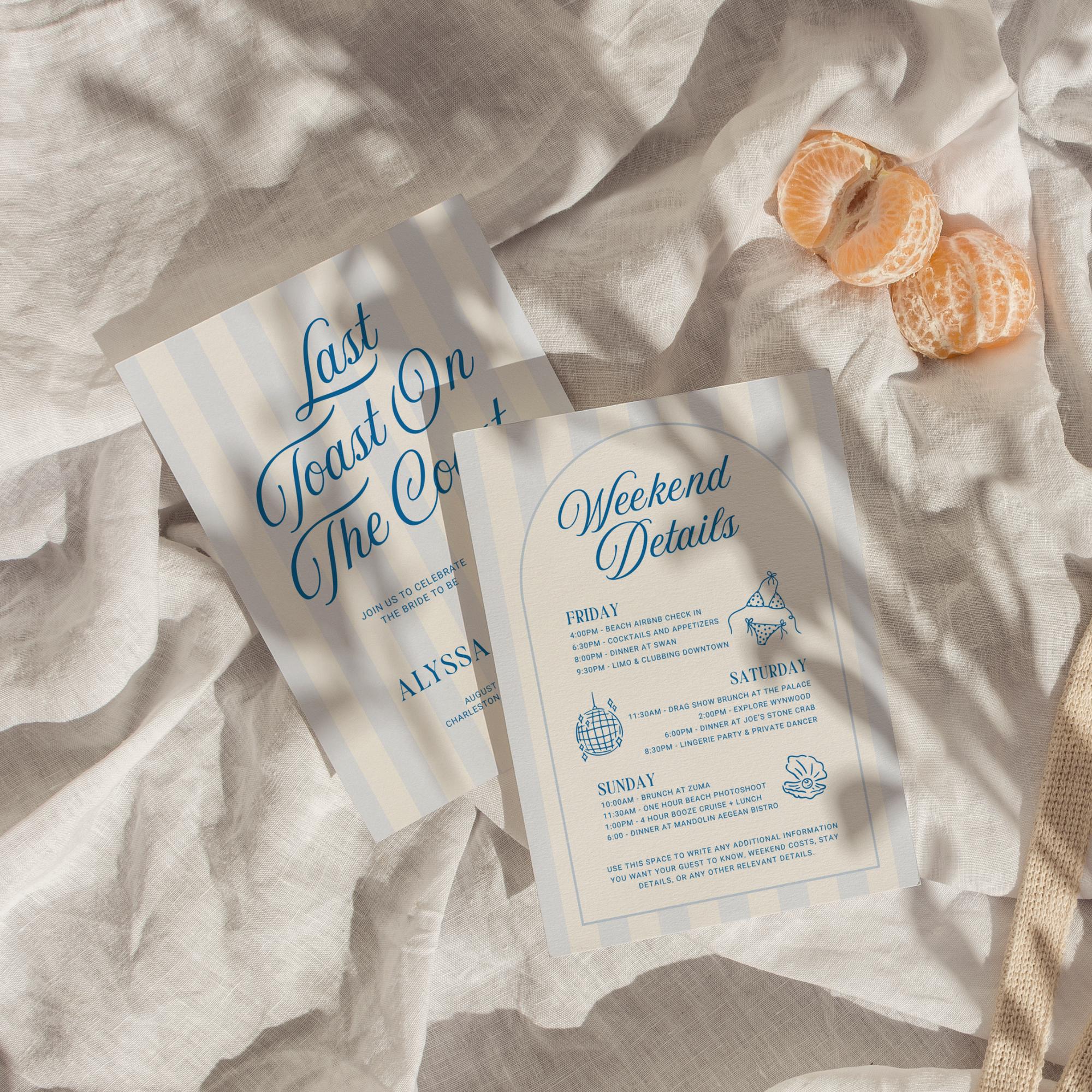 Beach Bachelorette Weekend Invitation & Itinerary Bundle – Canva Templates