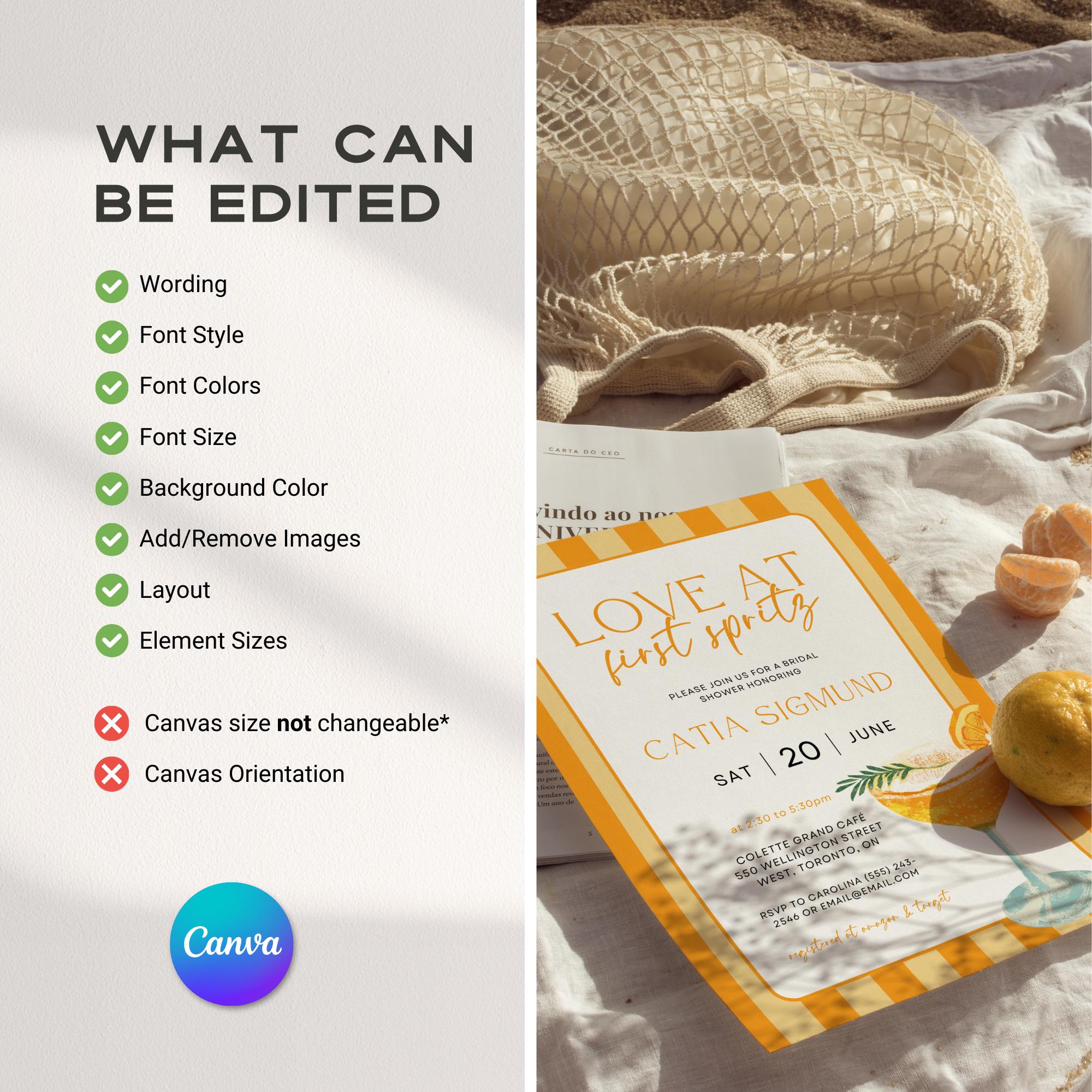 Love At First Spritz Bridal Shower Invitation – Editable Aperol Spritz Bridal Brunch Canva Template