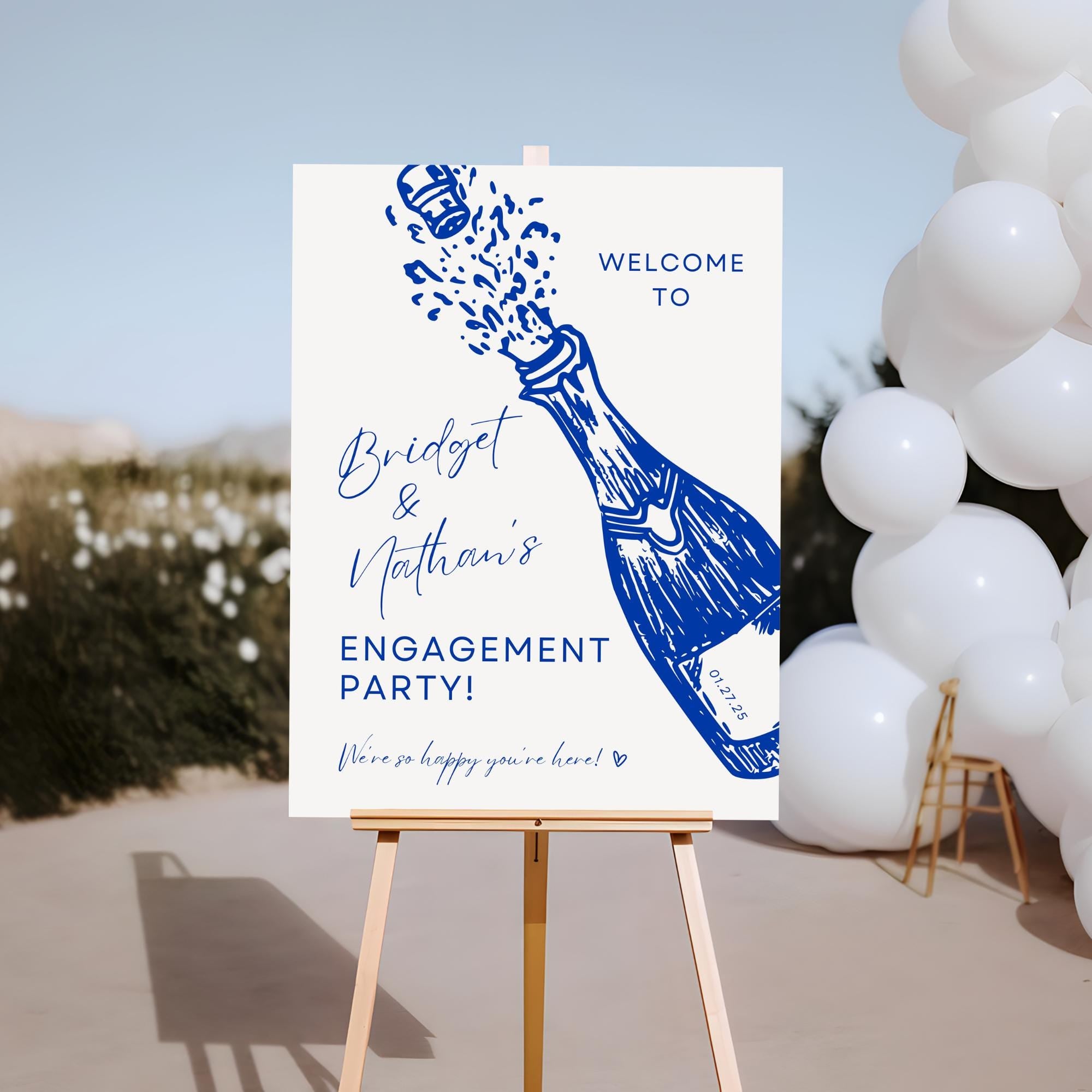 Champagne Engagement Party Sign | Engagement Party Decorations | Minimal Hand-Drawn Welcome Sign | DIY Wedding Sign Template