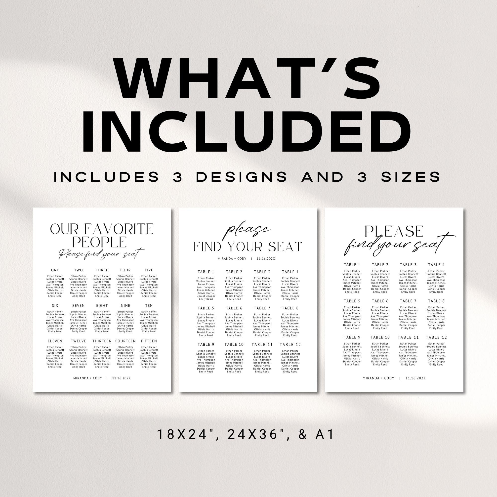 Minimalist Wedding Seating Chart Sign Template – Modern Editable Wedding Seating Chart Canva Template