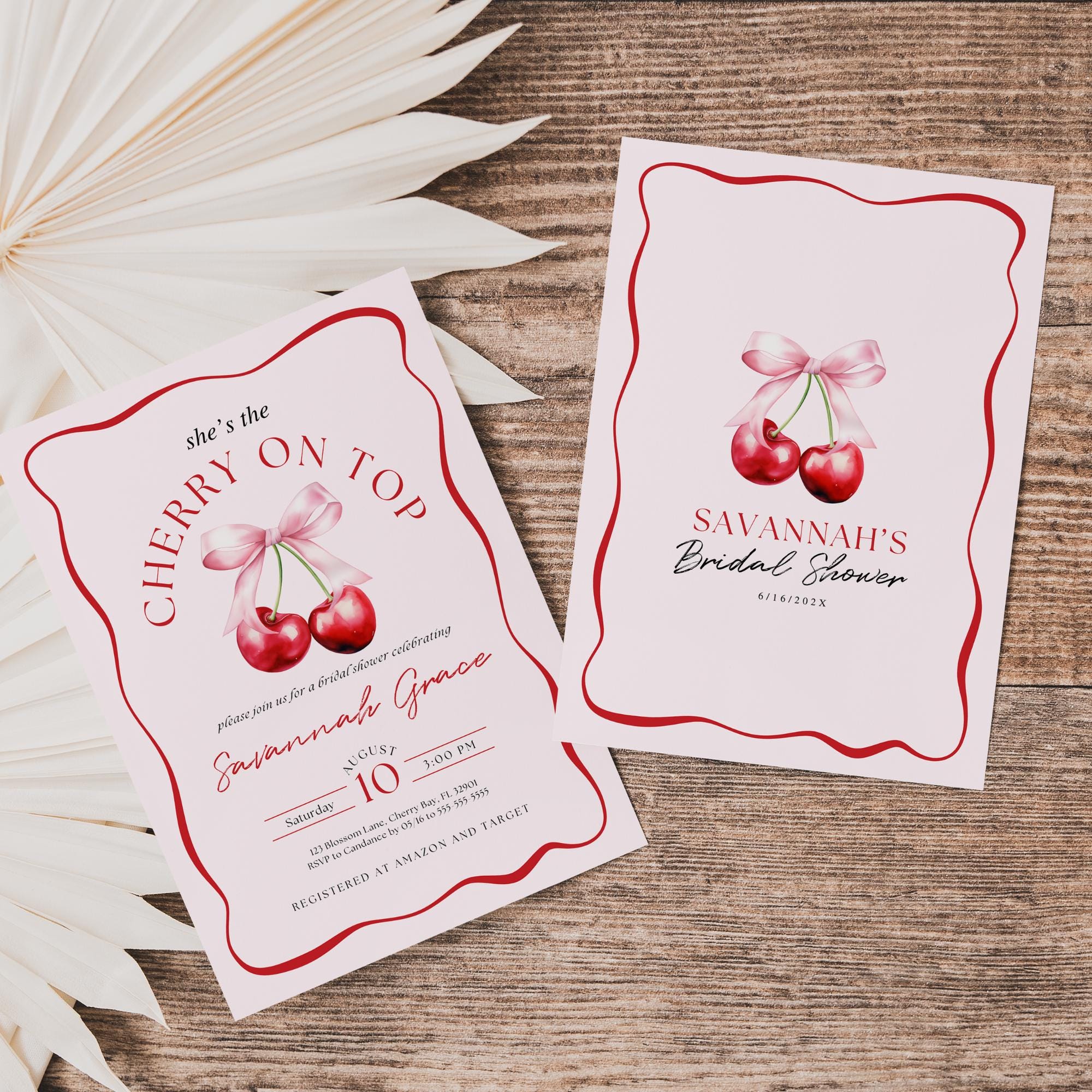 Cherry On Top Bridal Shower Invitation Template, Pink Bridal Shower Invite, Cherry Bridal Brunch Invitation, Wedding Shower Invitations DIY