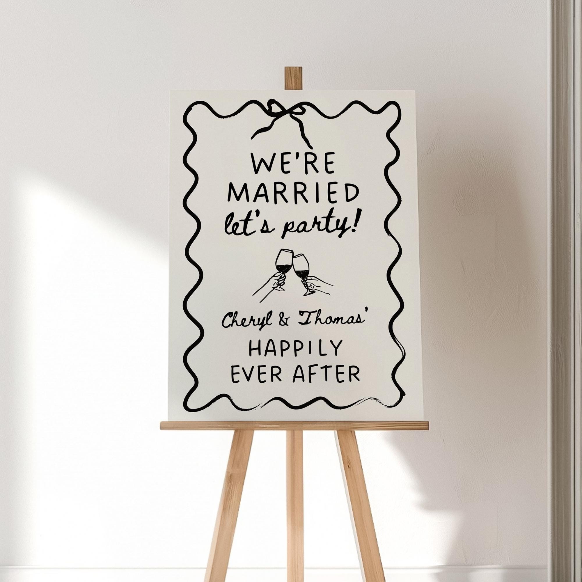 Wavy Engagement Party Welcome Sign – Whimsical Hand-Drawn Wedding Sign Canva Template