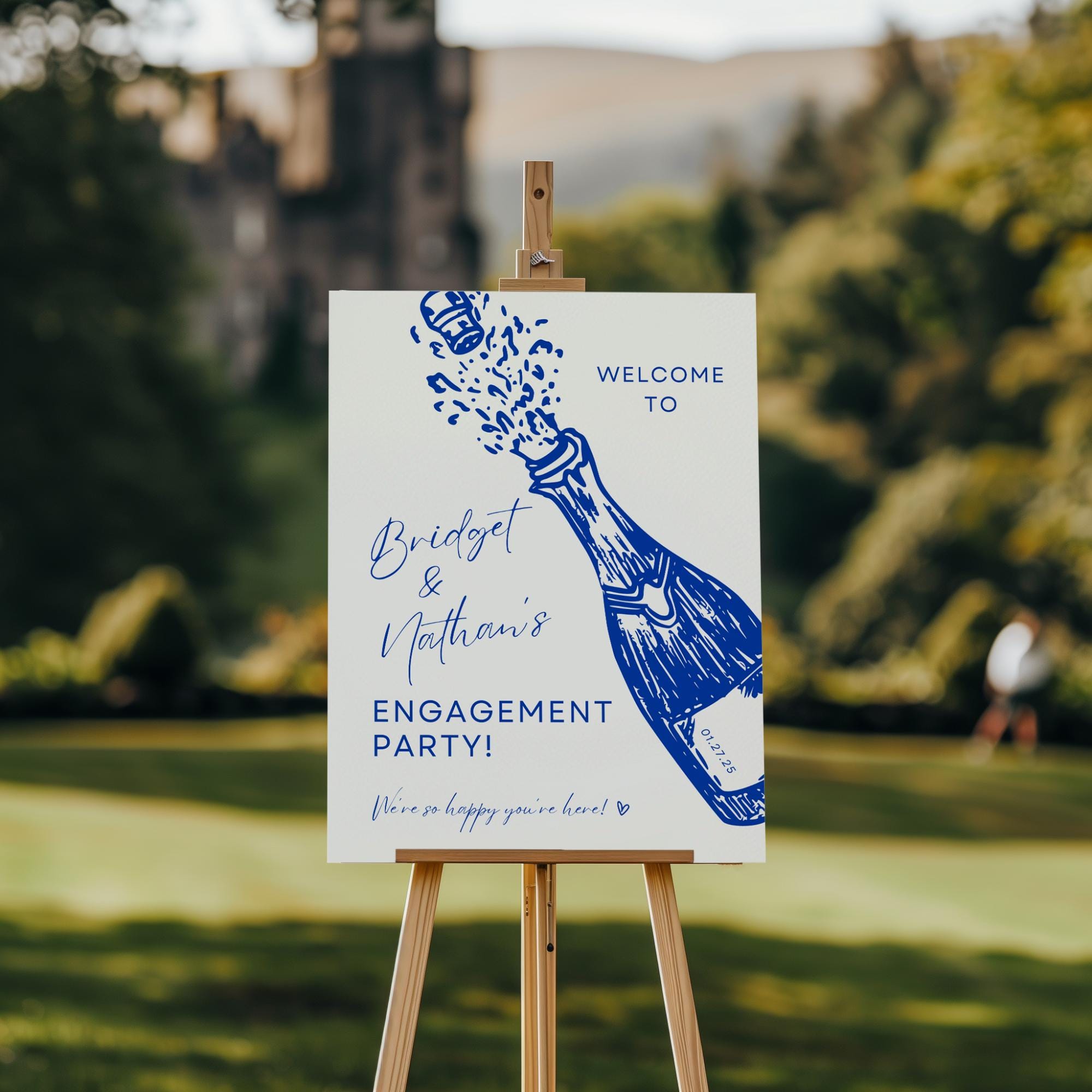 Champagne Engagement Party Sign | Engagement Party Decorations | Minimal Hand-Drawn Welcome Sign | DIY Wedding Sign Template