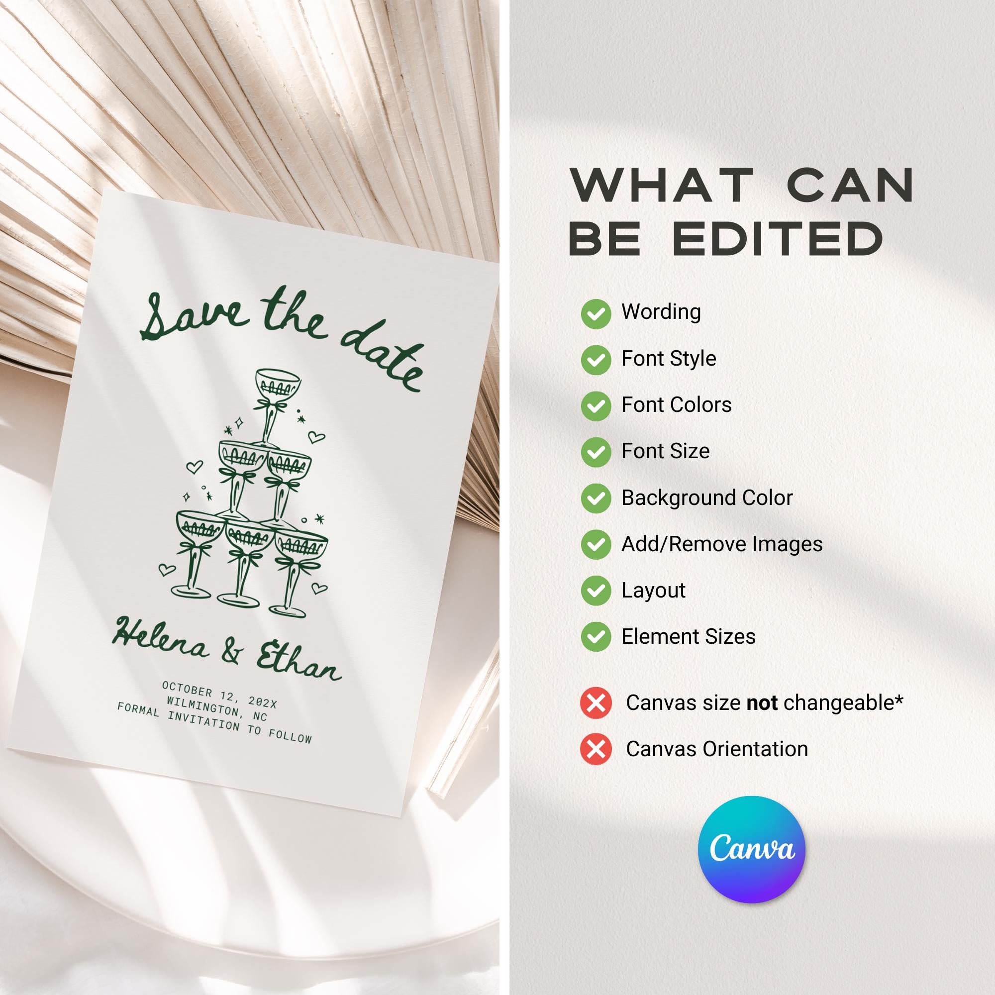 Hand-Drawn Wedding Save the Date Template – Whimsical Printable Canva Invitation