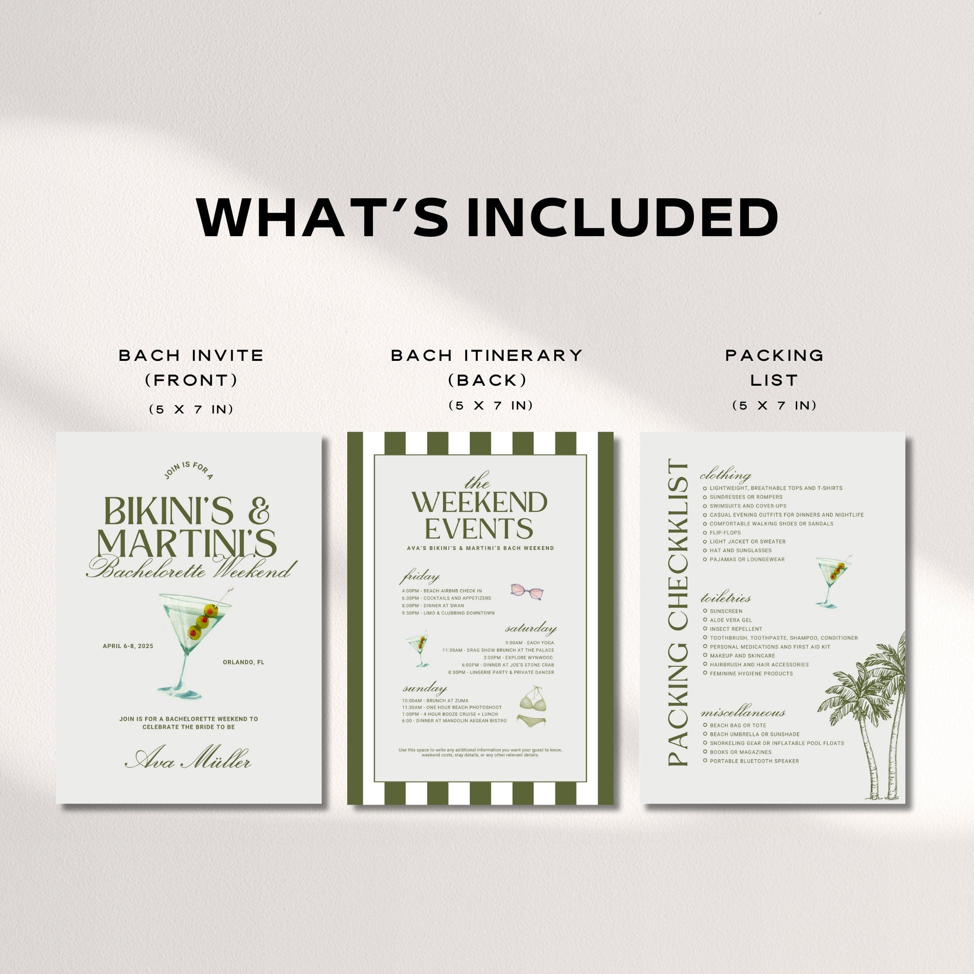 Bikinis and Martinis Bachelorette Party Itinerary Template, Beach Girls Trip Invitation, Editable Canva Travel Itinerary & Packing List