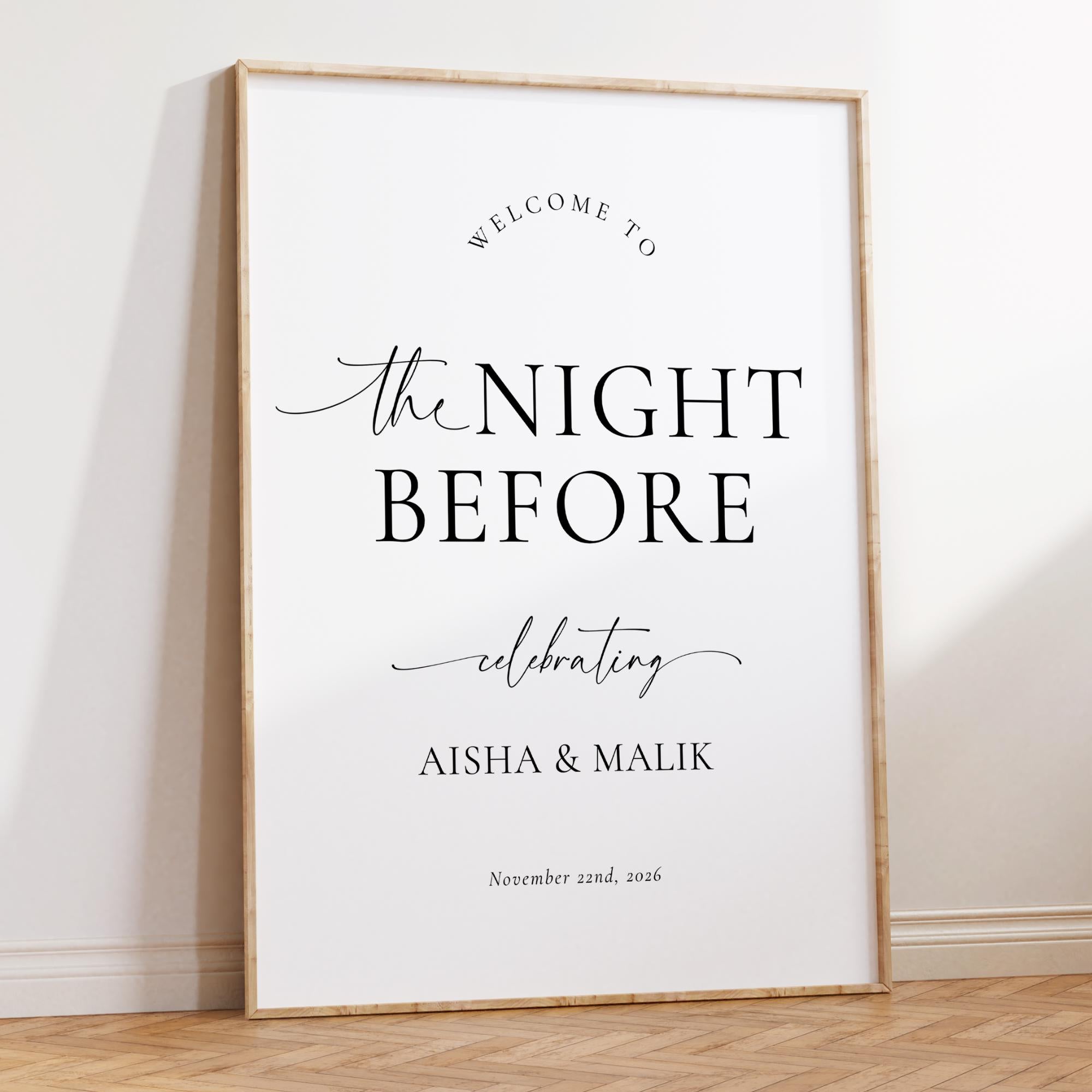 The Night Before Sign, Editable The Night Before Wedding Sign, Modern The Night Before Welcome Sign, Minimalist Rehearsal Dinner Sign Canva