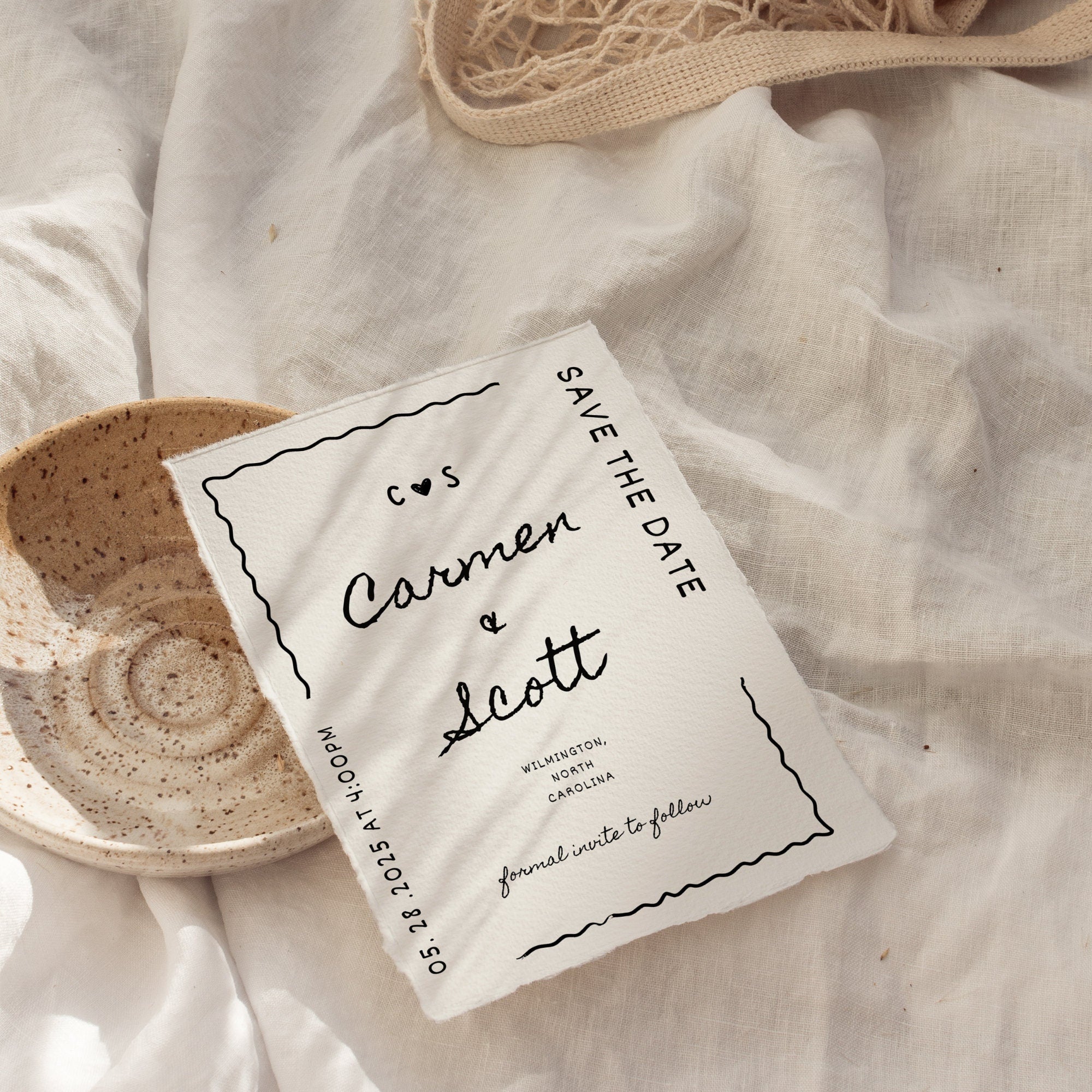 Hand-Drawn Save The Date Template – Whimsical Minimal Wedding Announcement Canva DIY