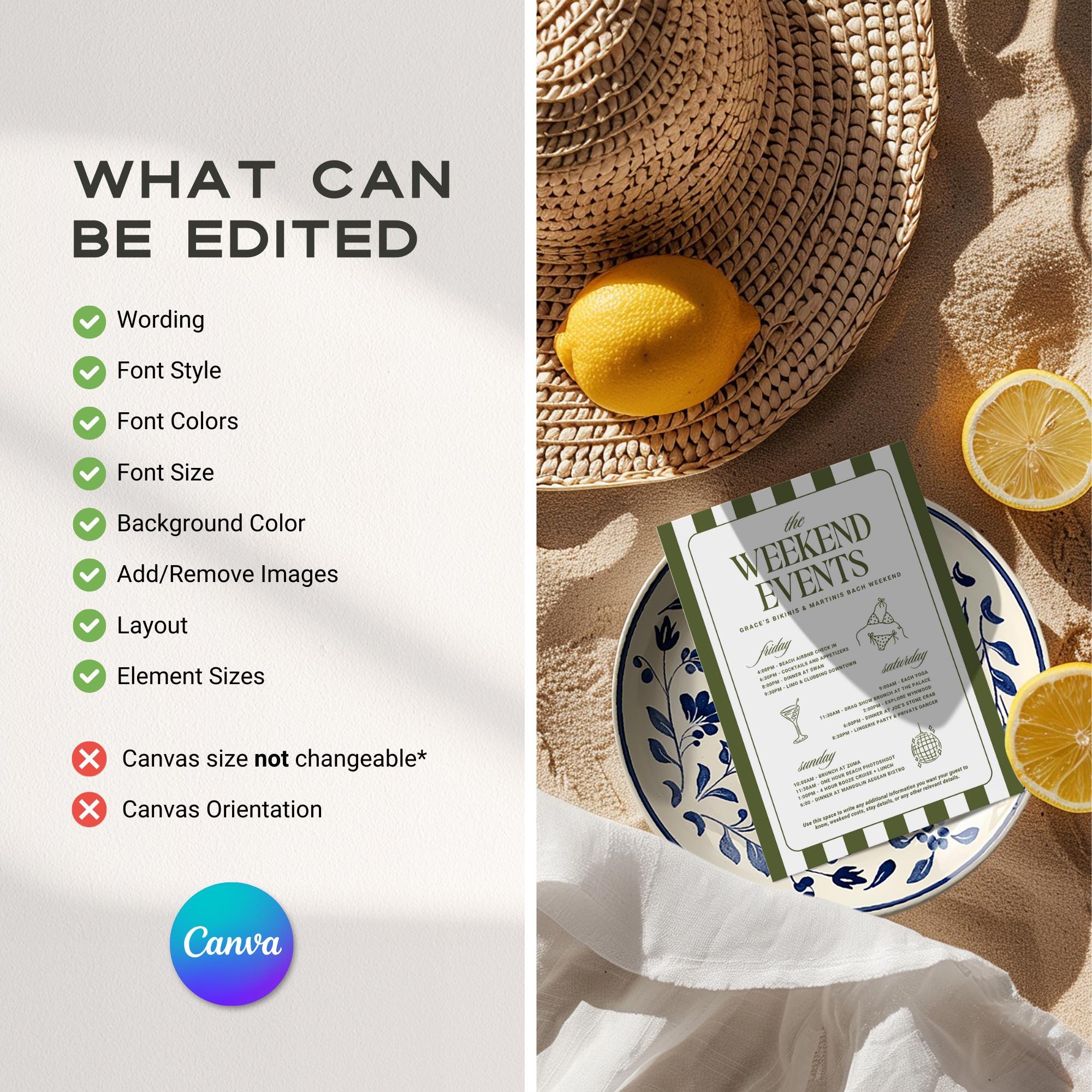 Bikinis & Martinis Bachelorette Invitation & Itinerary Bundle – Editable Canva Template