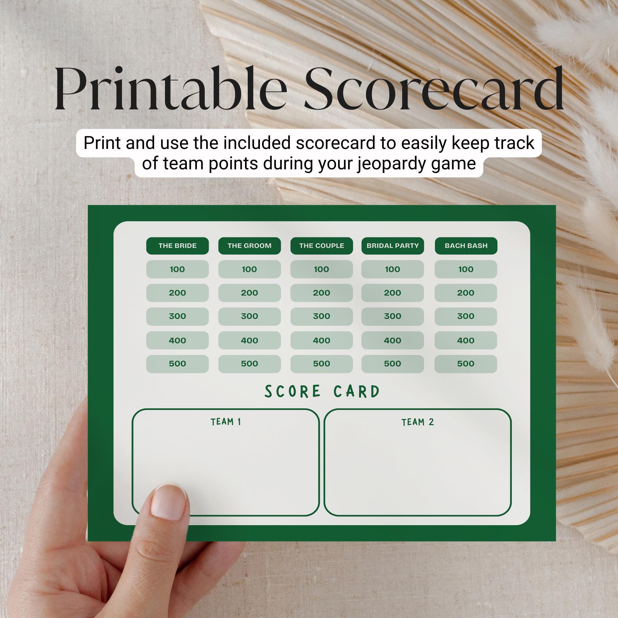 Camp Bachelorette Jeopardy Game – Glamping & Cabin Trivia Canva Template