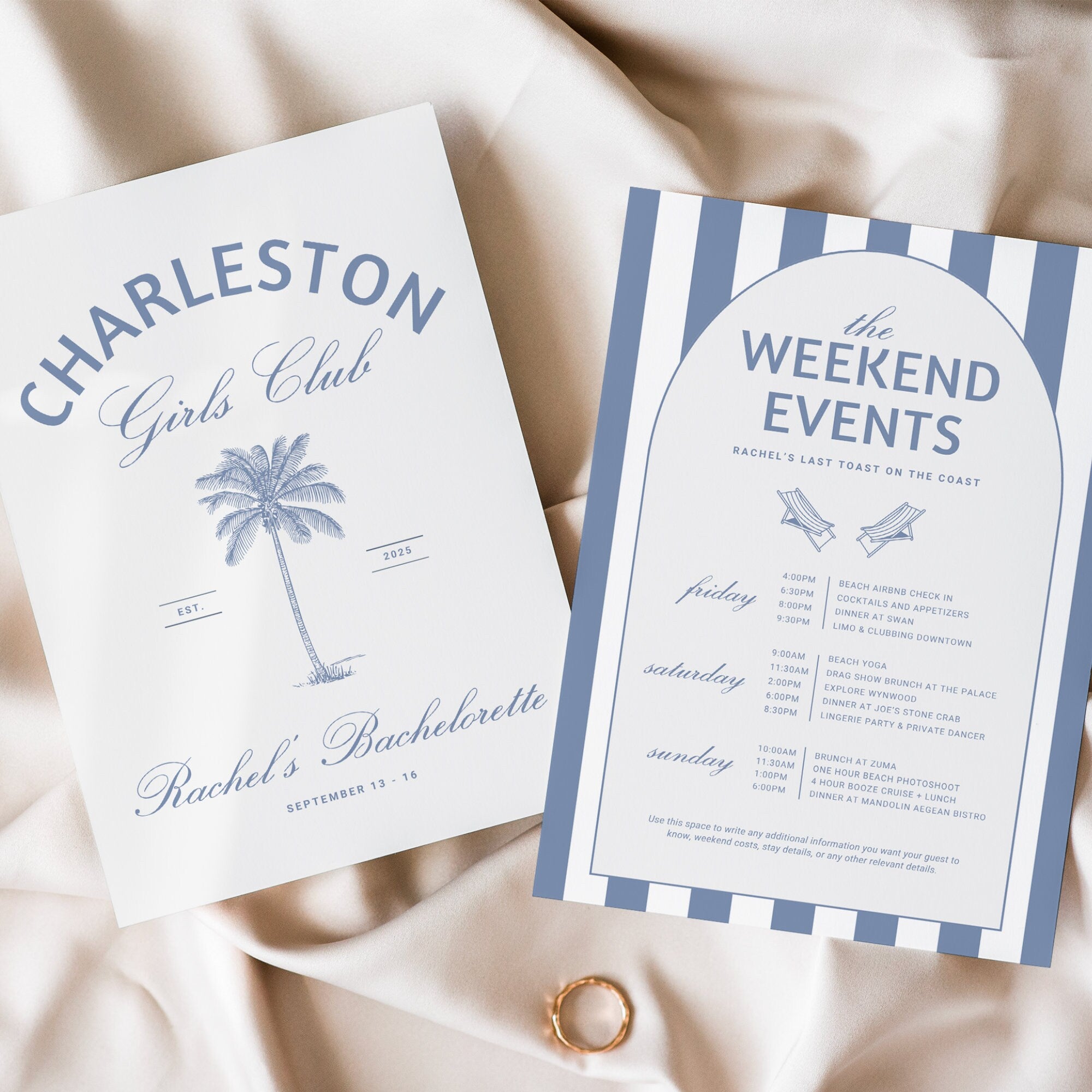 Charleston Coastal Bachelorette Party Itinerary | Last Toast on the Coast | Editable Girls Trip Invitation & Weekend Template