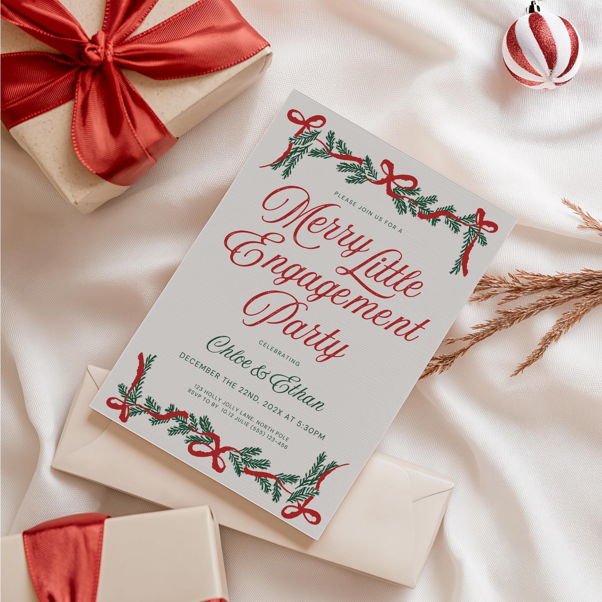 Christmas Engagement Party Invitation Template – Merry Little Engagement Digital Canva DIY