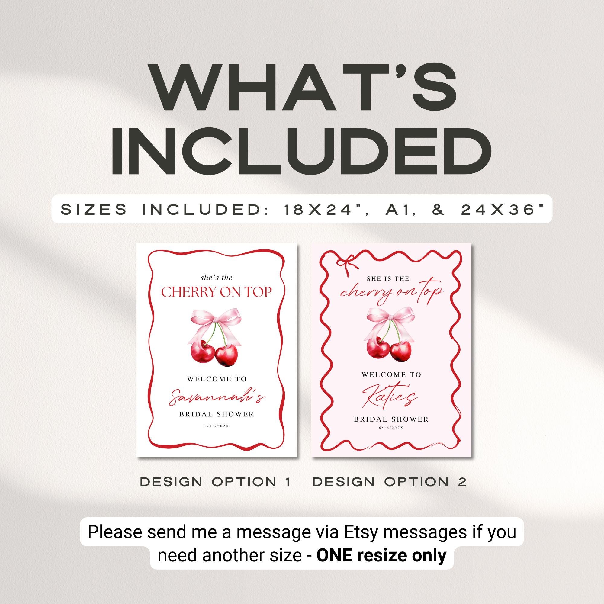 Cherry On Top Bridal Shower Welcome Sign Template – Editable Canva, Wavy Pink Cherries Design