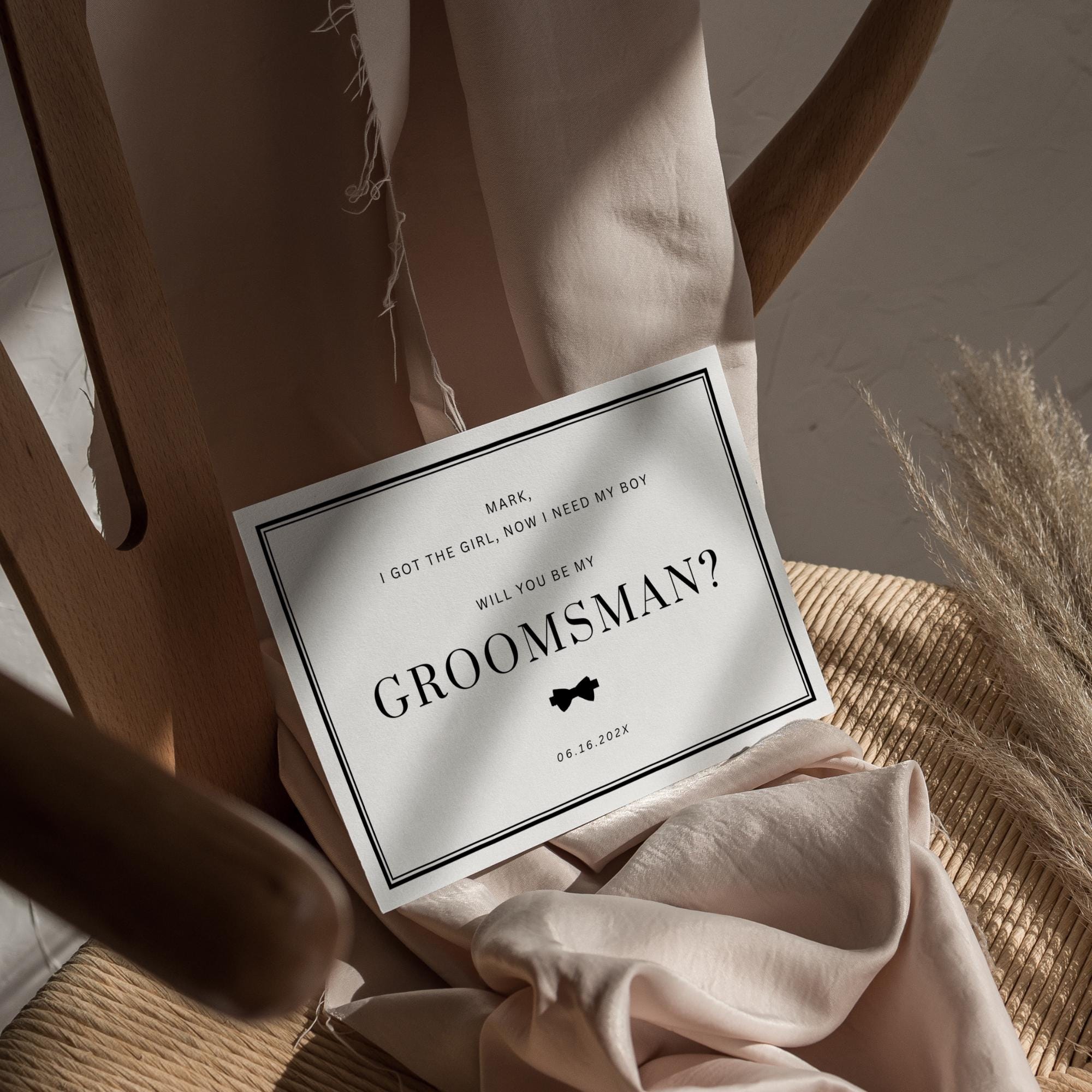 Simple Groomsmen Proposal Card Template, Rustic Best Man Proposal, Bowtie Will You Be My Best Man, Groomsman Cards Editable Template Canva