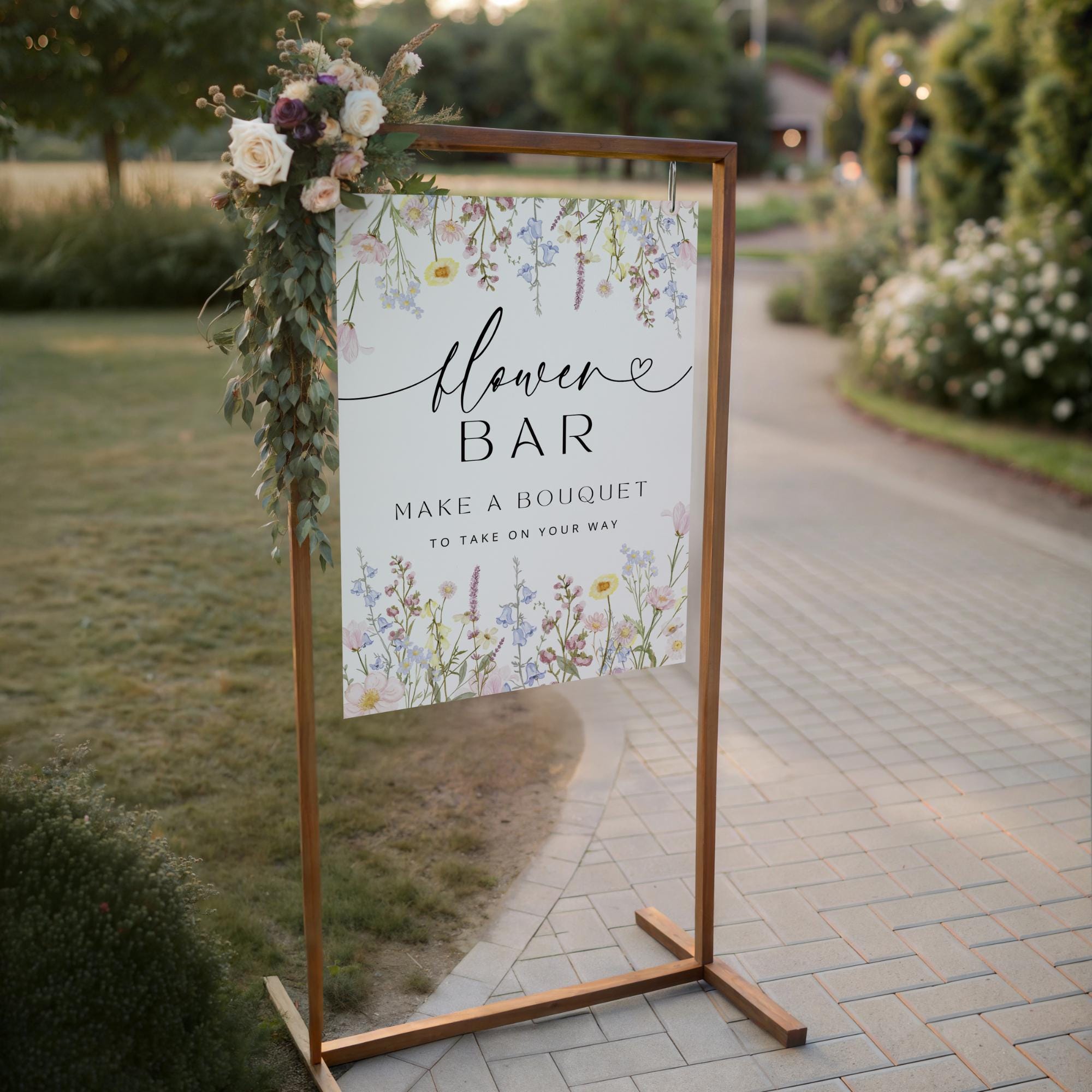 Flower Bar Sign Template – Editable Make a Bouquet Sign for Weddings & Showers