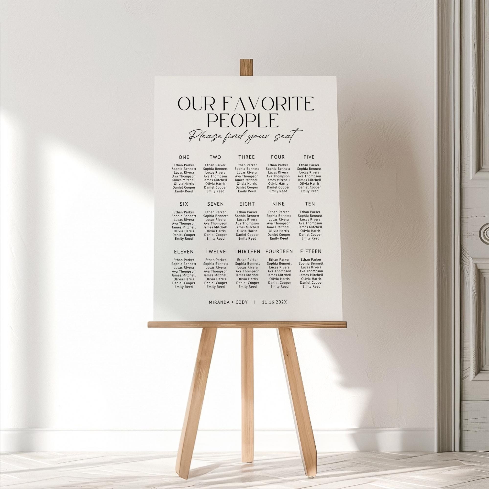 Minimalist Wedding Seating Chart Sign Template – Modern Editable Wedding Seating Chart Canva Template