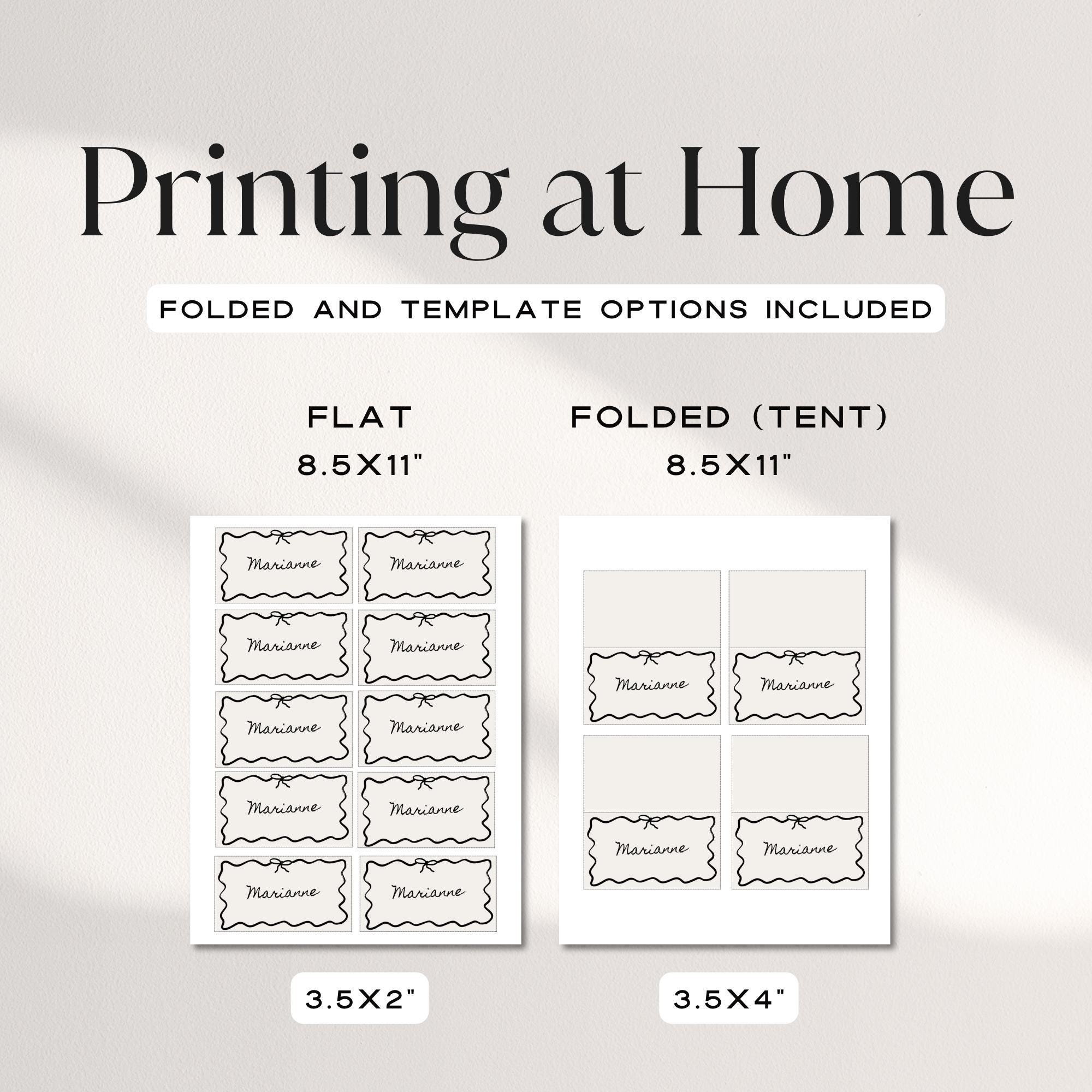 Whimsical Place Card Template – Flat & Folded Wedding Table Name Cards Canva DIY