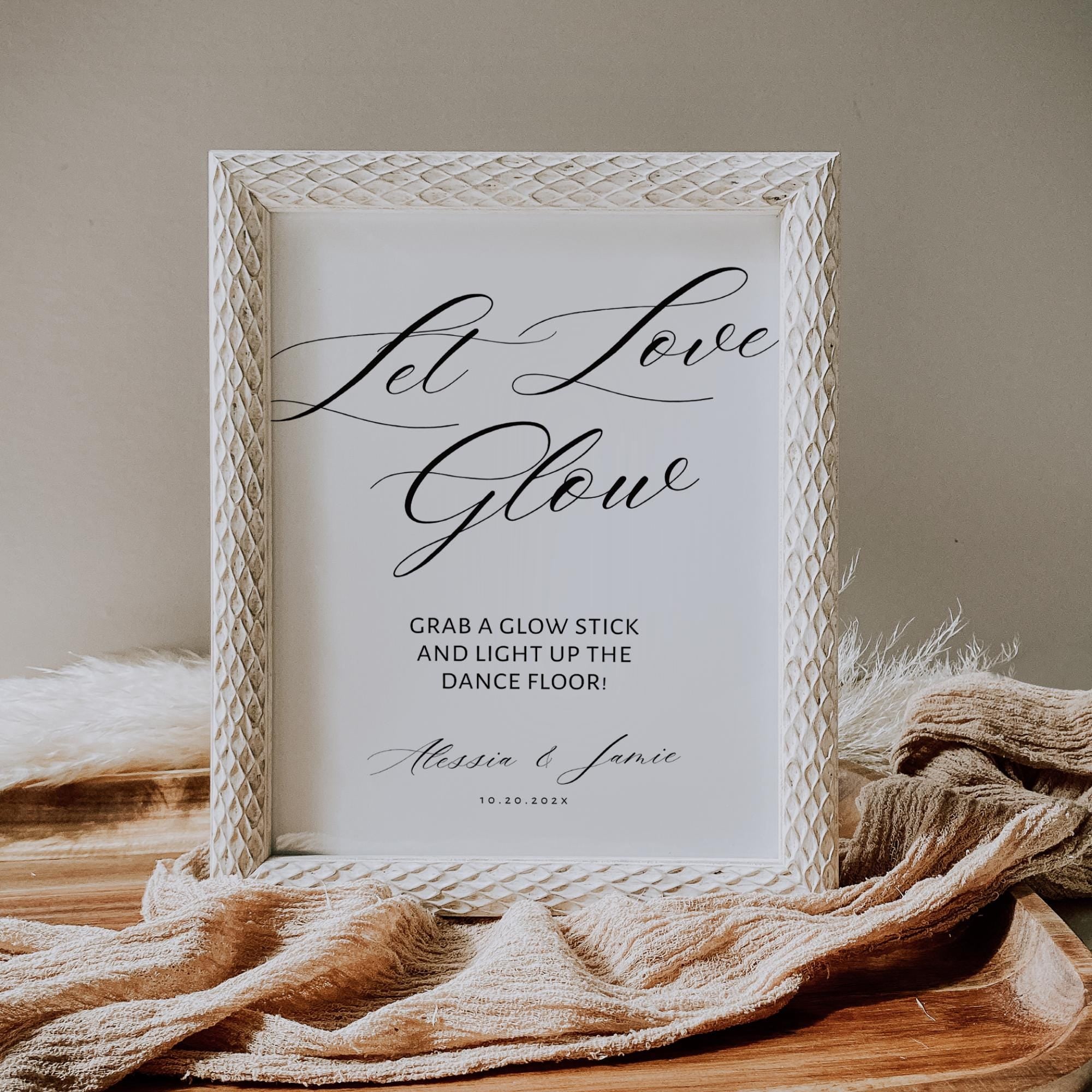 Minimal Let Love Glow Wedding Sign – Modern Glow Stick Reception Sign Canva Template