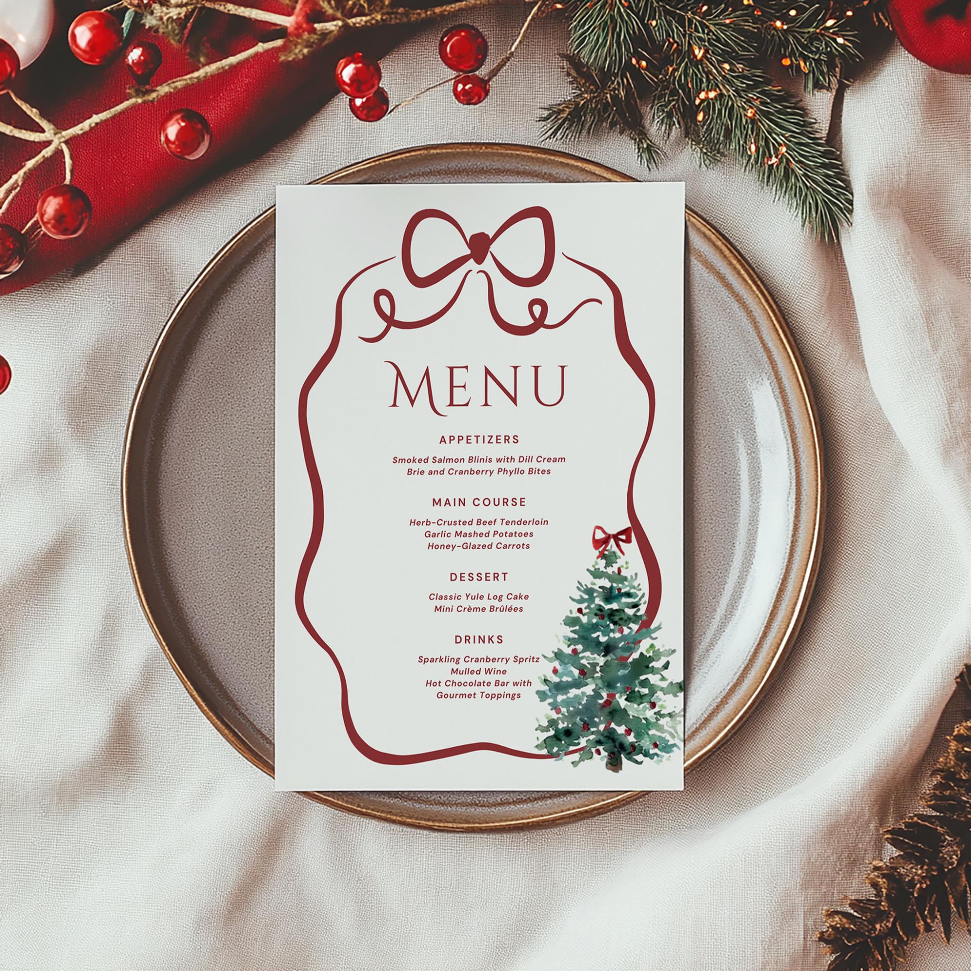 Christmas Engagement Party Menu – Whimsical Winter Wedding Menu Canva Template