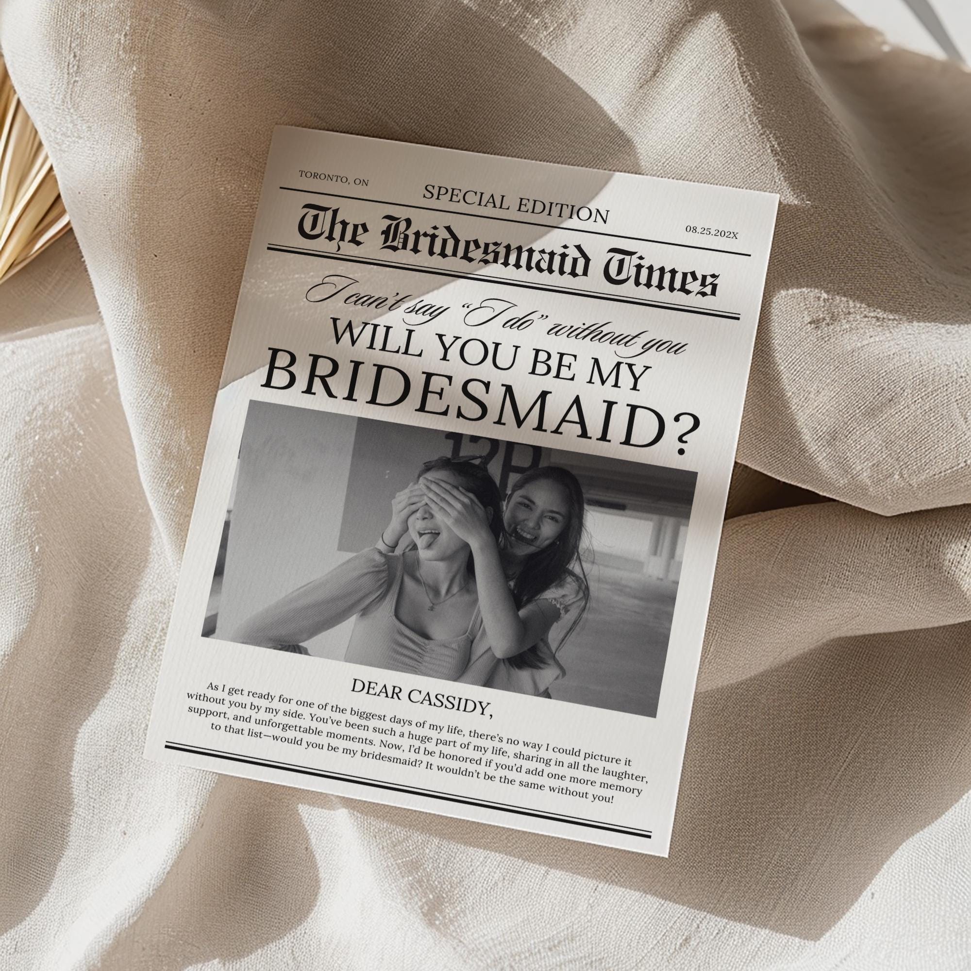 Bridesmaid Proposal Card – Vintage Newspaper Template, Maid of Honor & Bridesmaid Proposal Canva Editable Card