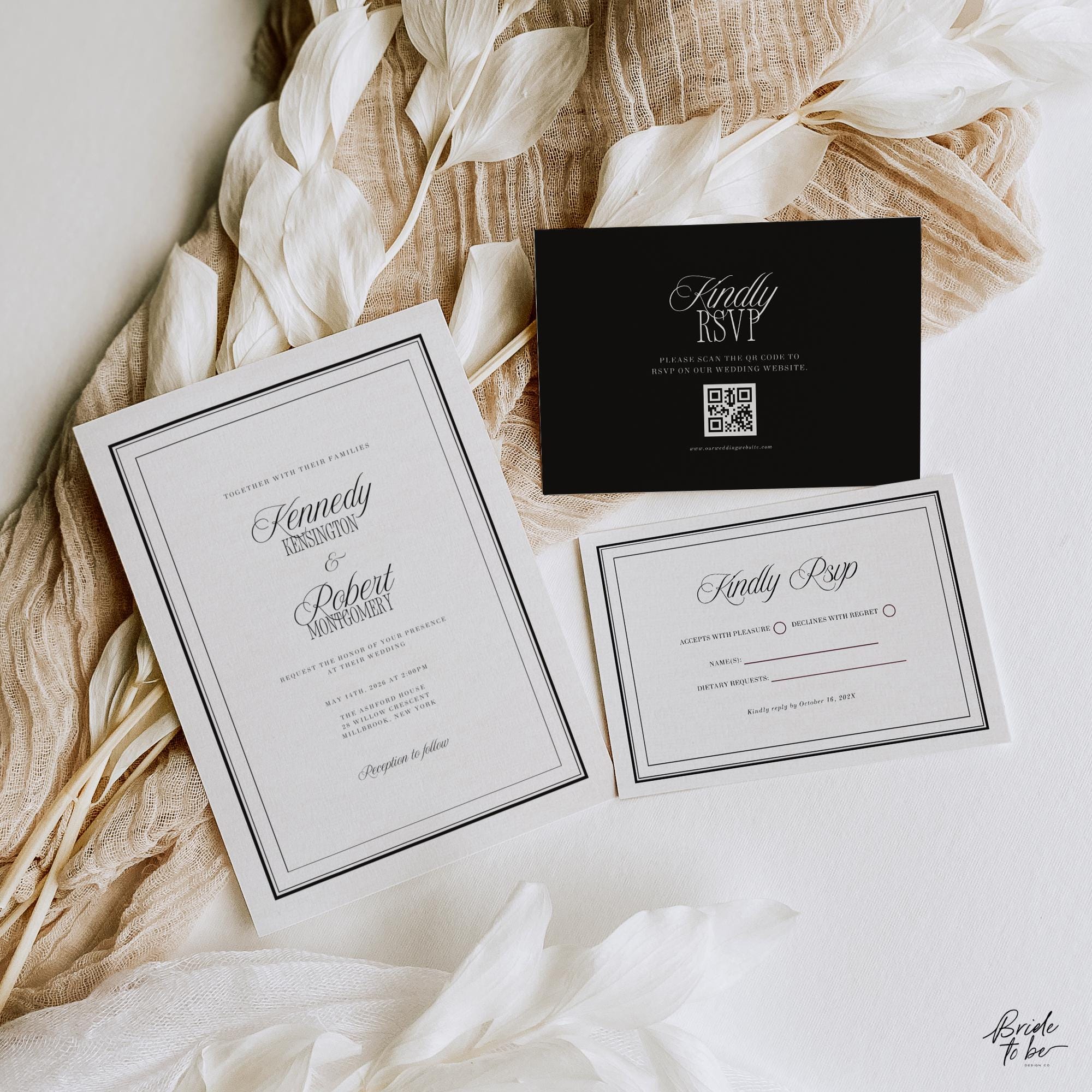 Black & Ivory Wedding Bundle – Elegant Estate Wedding Canva Templates