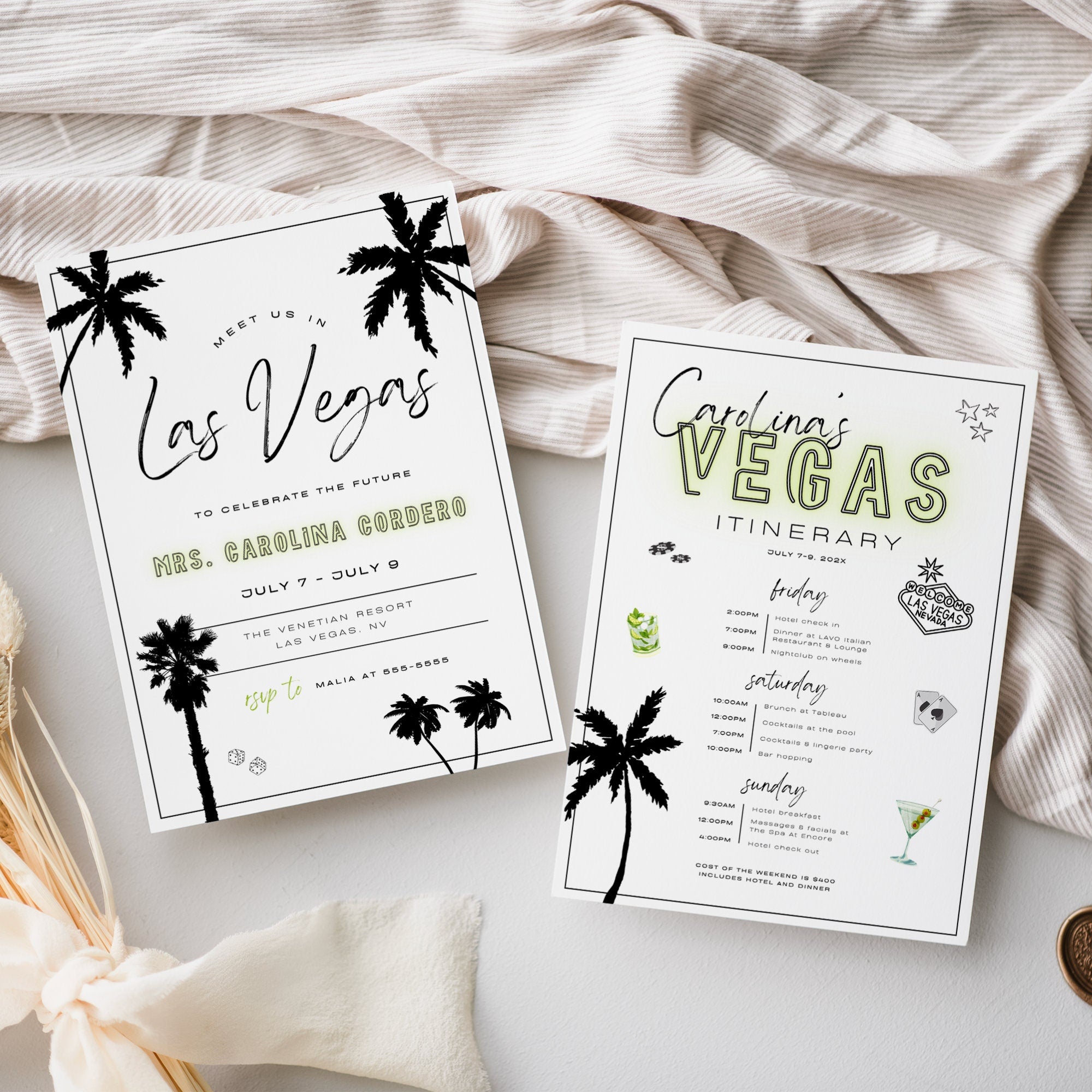 Vegas Bachelorette Weekend Itinerary & Invitation Template – Las Vegas Bach Party Itinerary, Editable Canva Template