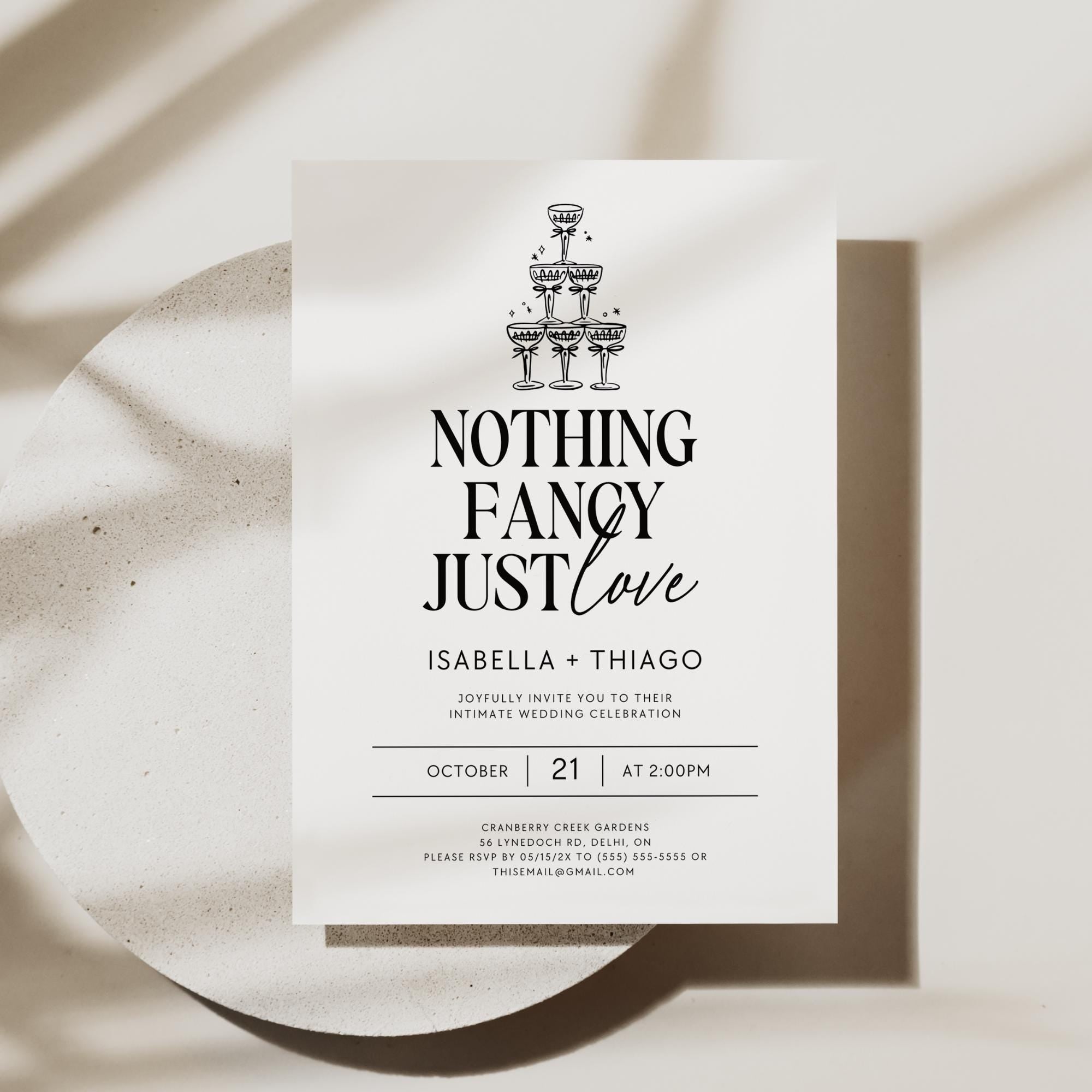 Nothing Fancy Just Love Invitation – Minimalist Elopement Announcement & Modern Canva Template