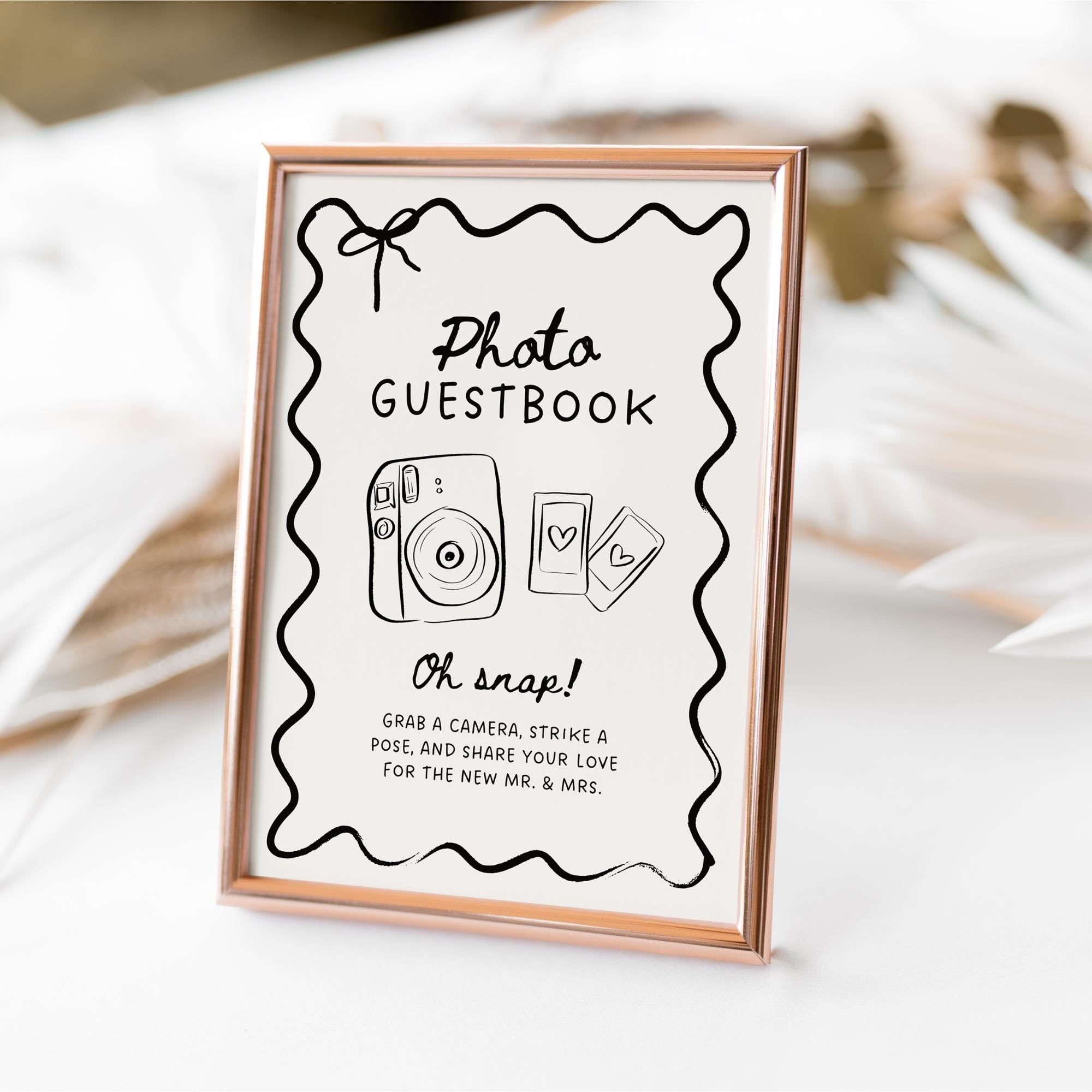 Instax Mini 12 Instructions Sign – Whimsical Polaroid Photo Guest Book Canva Template