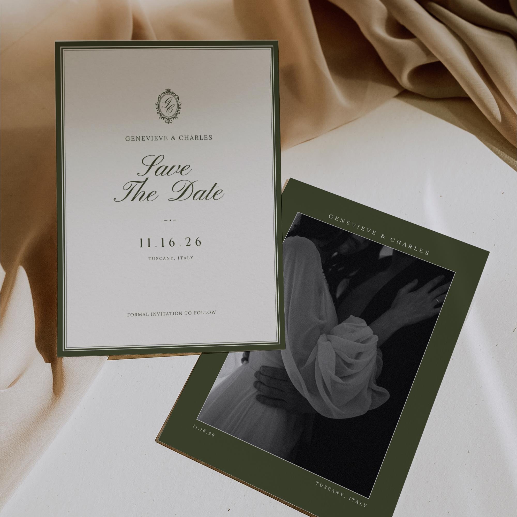 Olive Green Old Money Wedding Stationery Bundle – Elegant Luxury Canva Templates – Complete Wedding Suite
