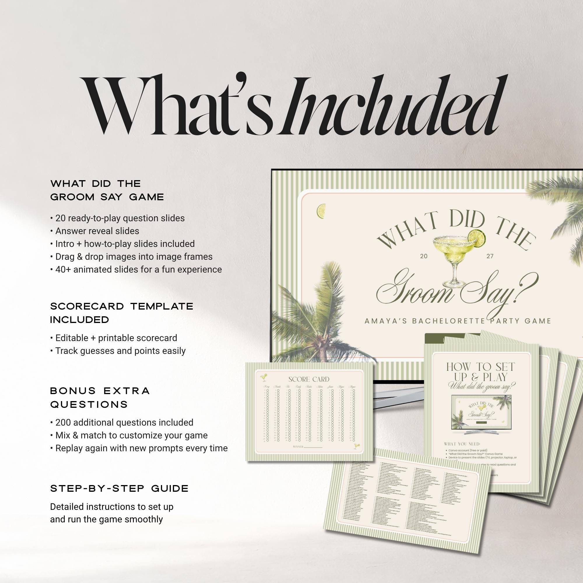 Tequila & Tanlines What Did The Groom Say Game | Animated Canva Bachelorette Game