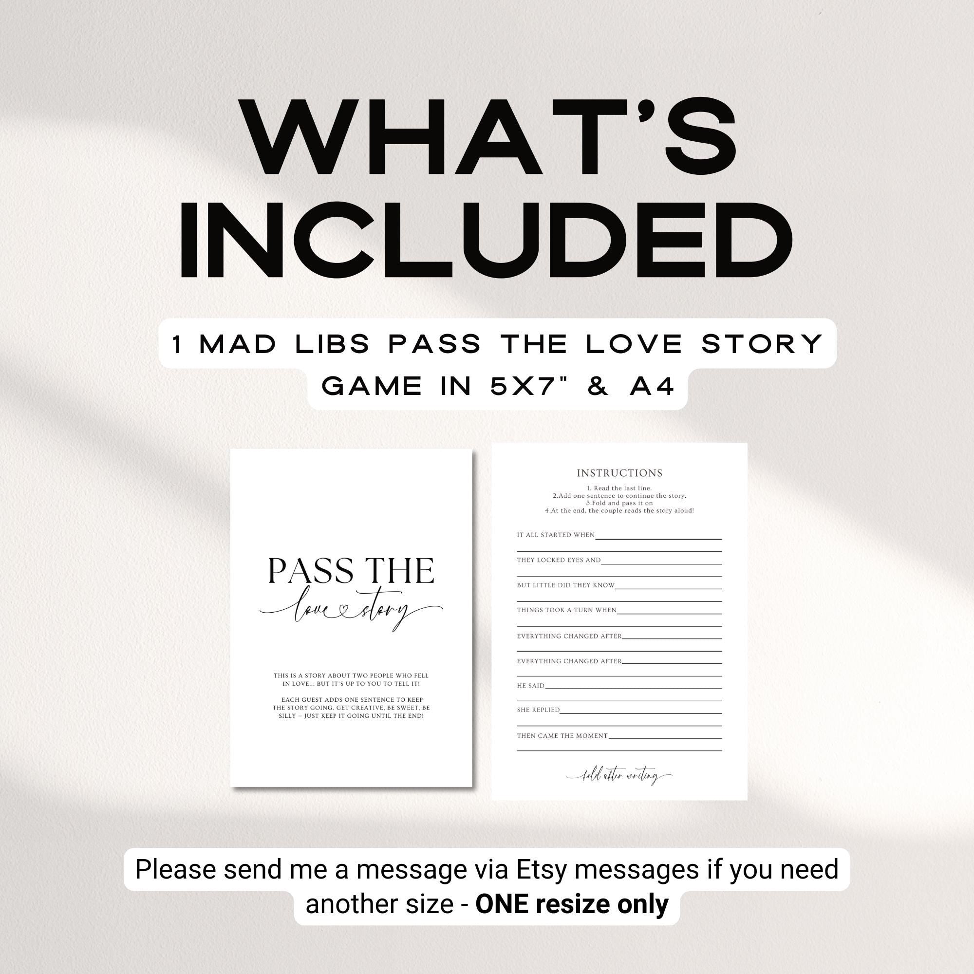 Pass The Love Story Mad Libs Rehearsal Dinner Game, Printable Wedding Mad Libs, Editable The Night Before Wedding Games Minimalist Canva