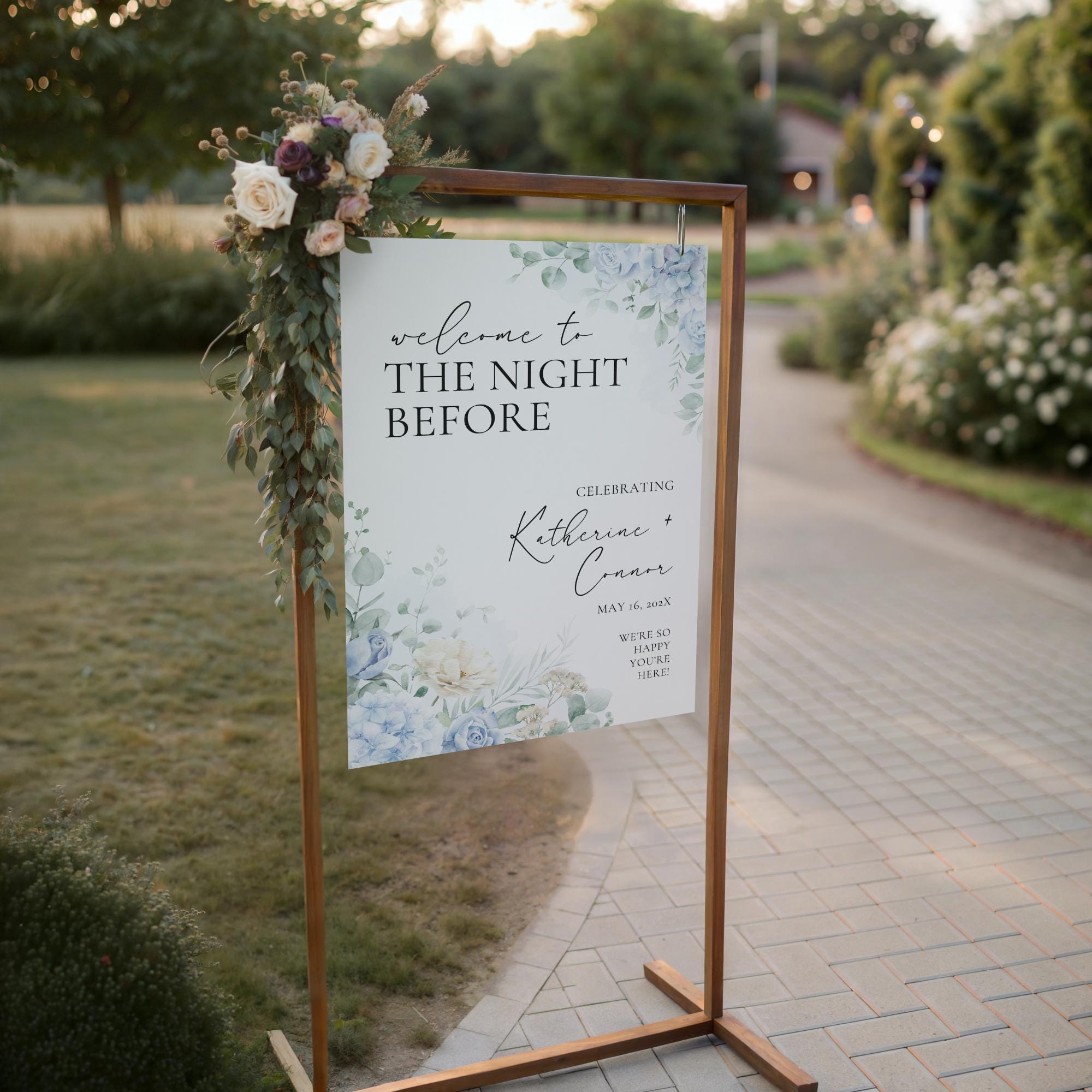 Dusty Blue “The Night Before” Rehearsal Dinner Sign - Canva Template