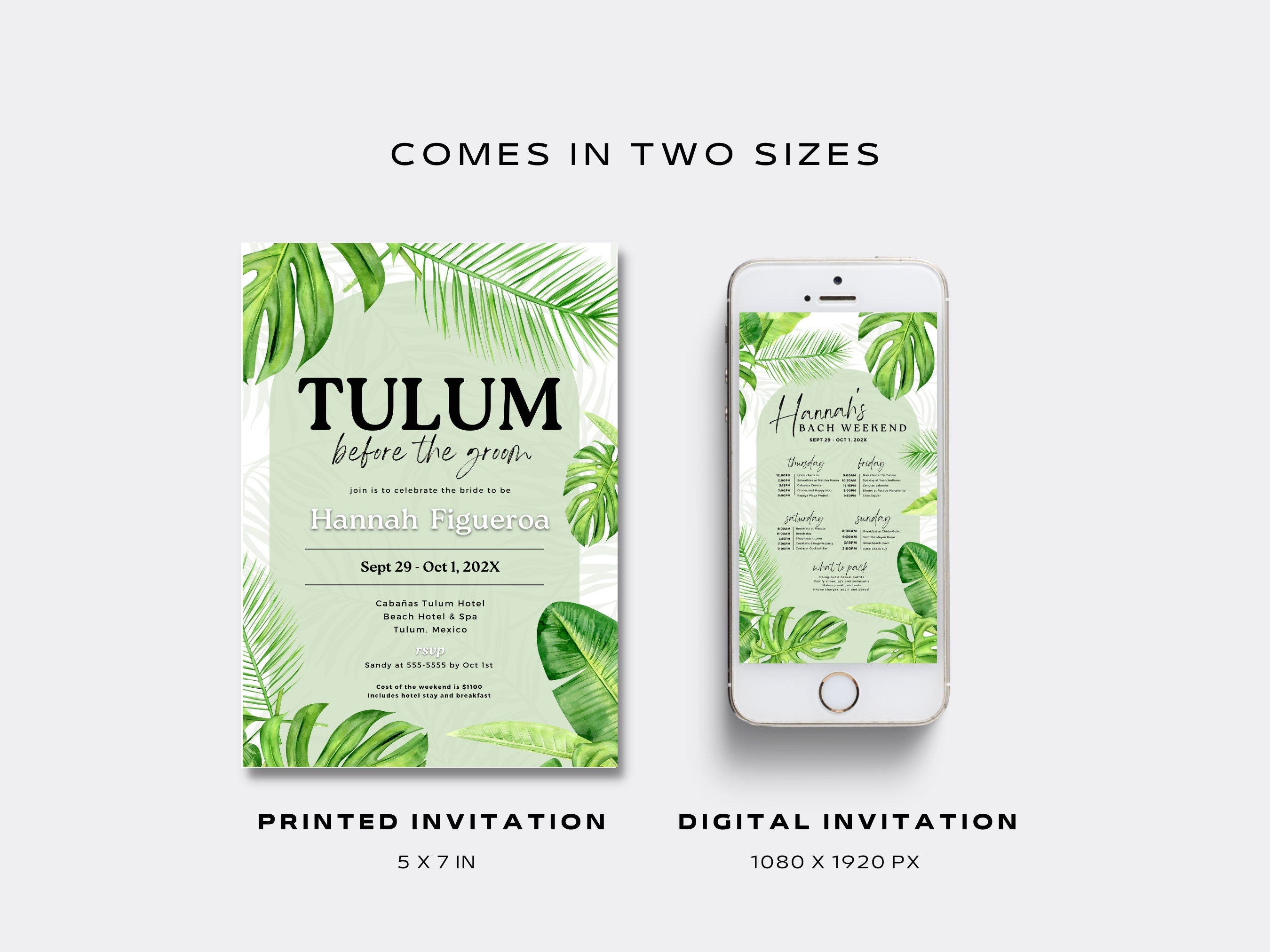 Tulum Bachelorette Itinerary Template – Tropical Weekend Schedule & Invitation Canva