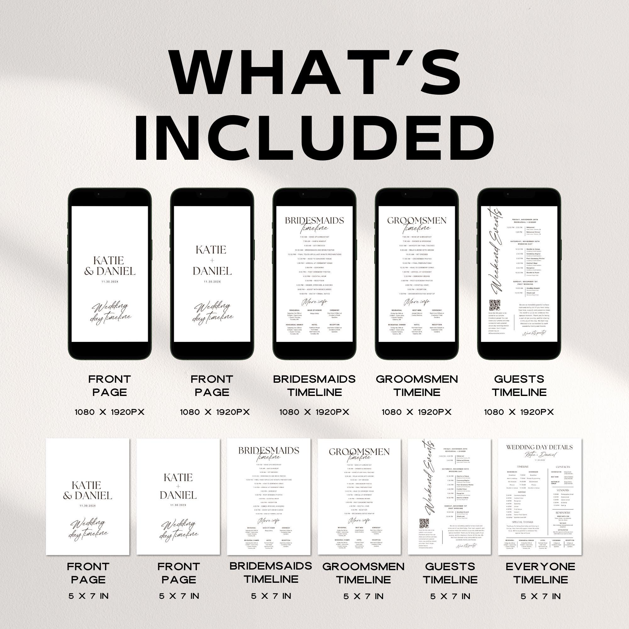 Mobile Wedding Timeline Template, Printable Wedding Program, Digital Itinerary Canva, Bridesmaids Groomsmen Wedding Weekend Details Card DIY