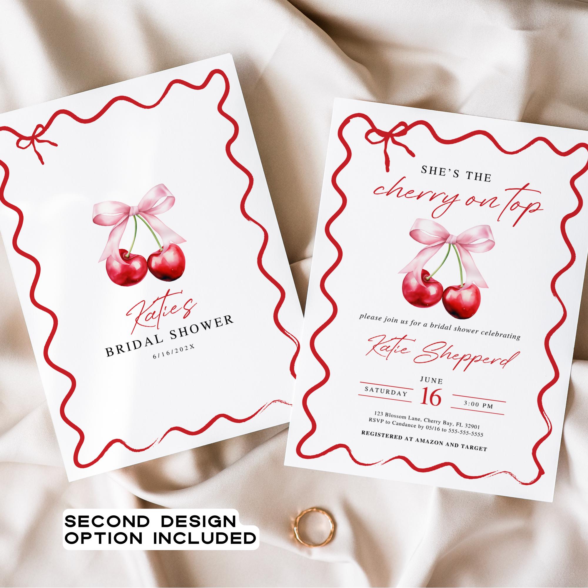 Cherry On Top Bridal Shower Invitation Template, Pink Bridal Shower Invite, Cherry Bridal Brunch Invitation, Wedding Shower Invitations DIY