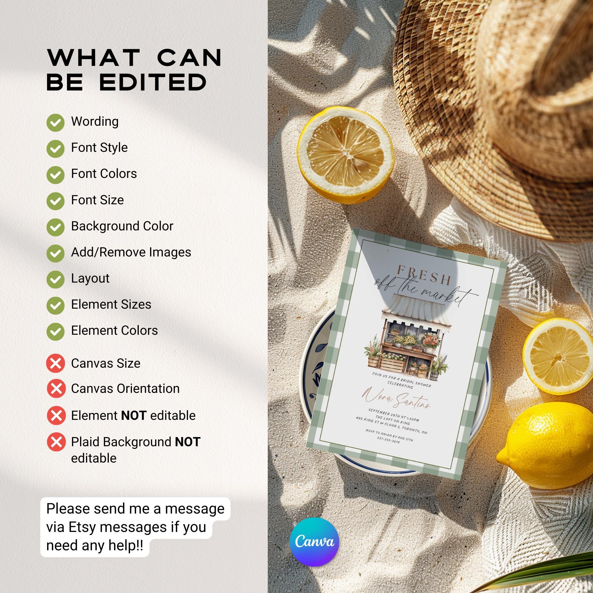 Green Plaid Fresh Off The Market Bridal Shower Invitation Template, Editable Bridal Shower Invite, Farmers Market Wedding Shower Canva DIY