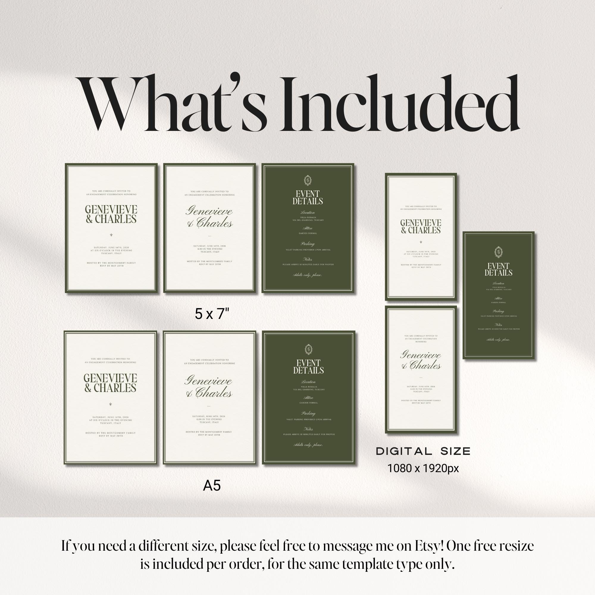 Olive Green Engagement Party Invitation – Old Money Estate Canva Template