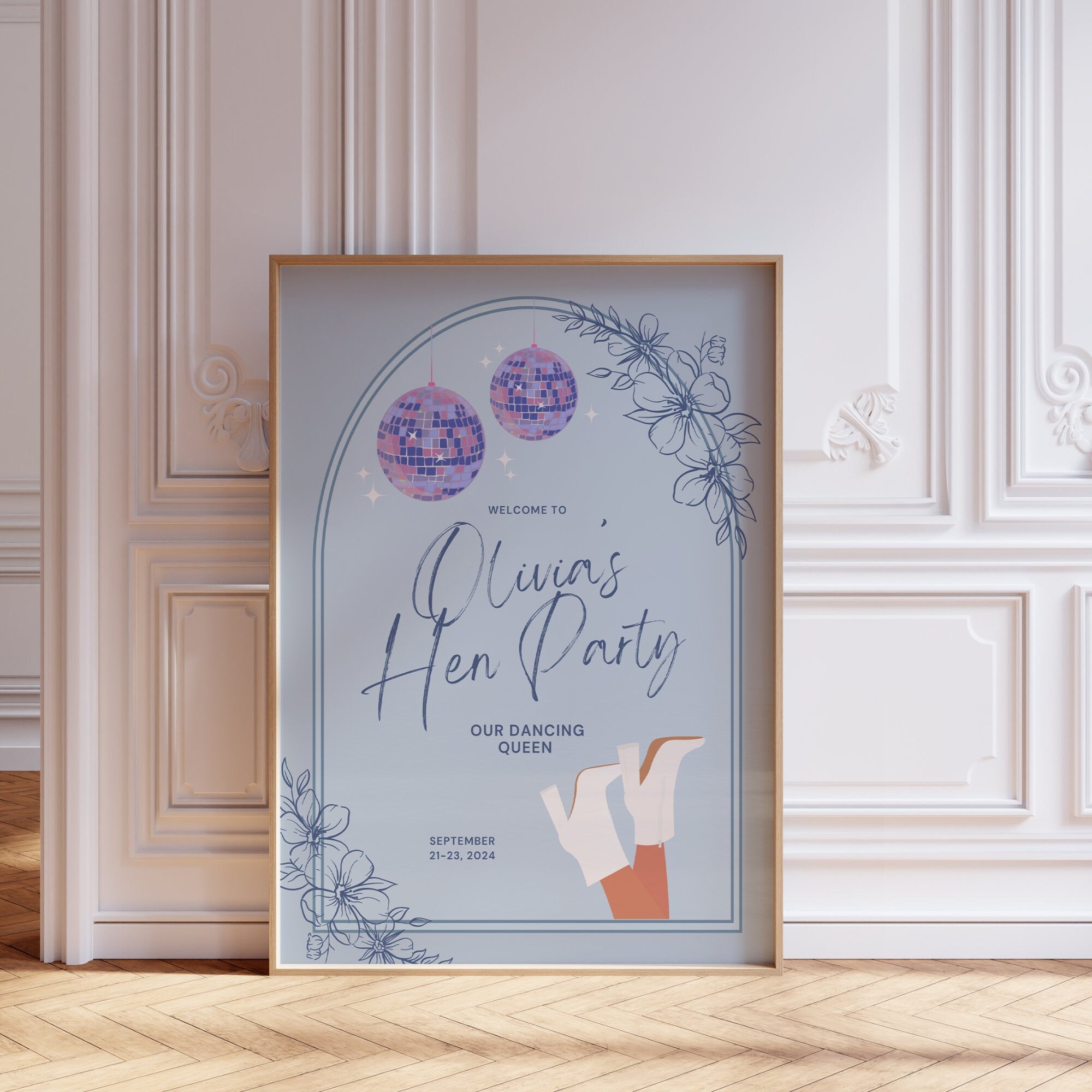 Blue Honey Honey Disco Bachelorette Welcome Sign – Mamma Mia Last Disco Canva Template