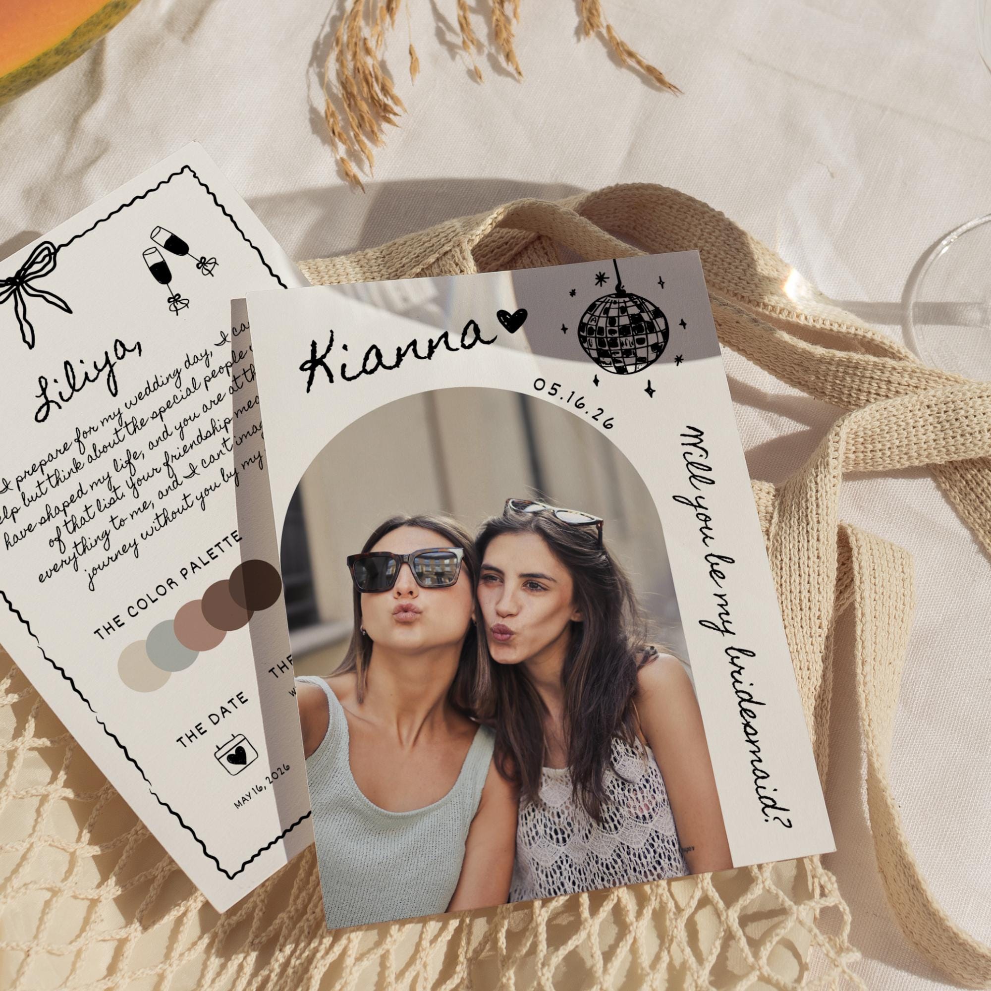 Bridesmaid Photo Proposal Card Template and Info Card, Will You Be My Bridesmaid, Bow Bridesmaid Proposal Cards, Maid of Honor Proposal, DIY