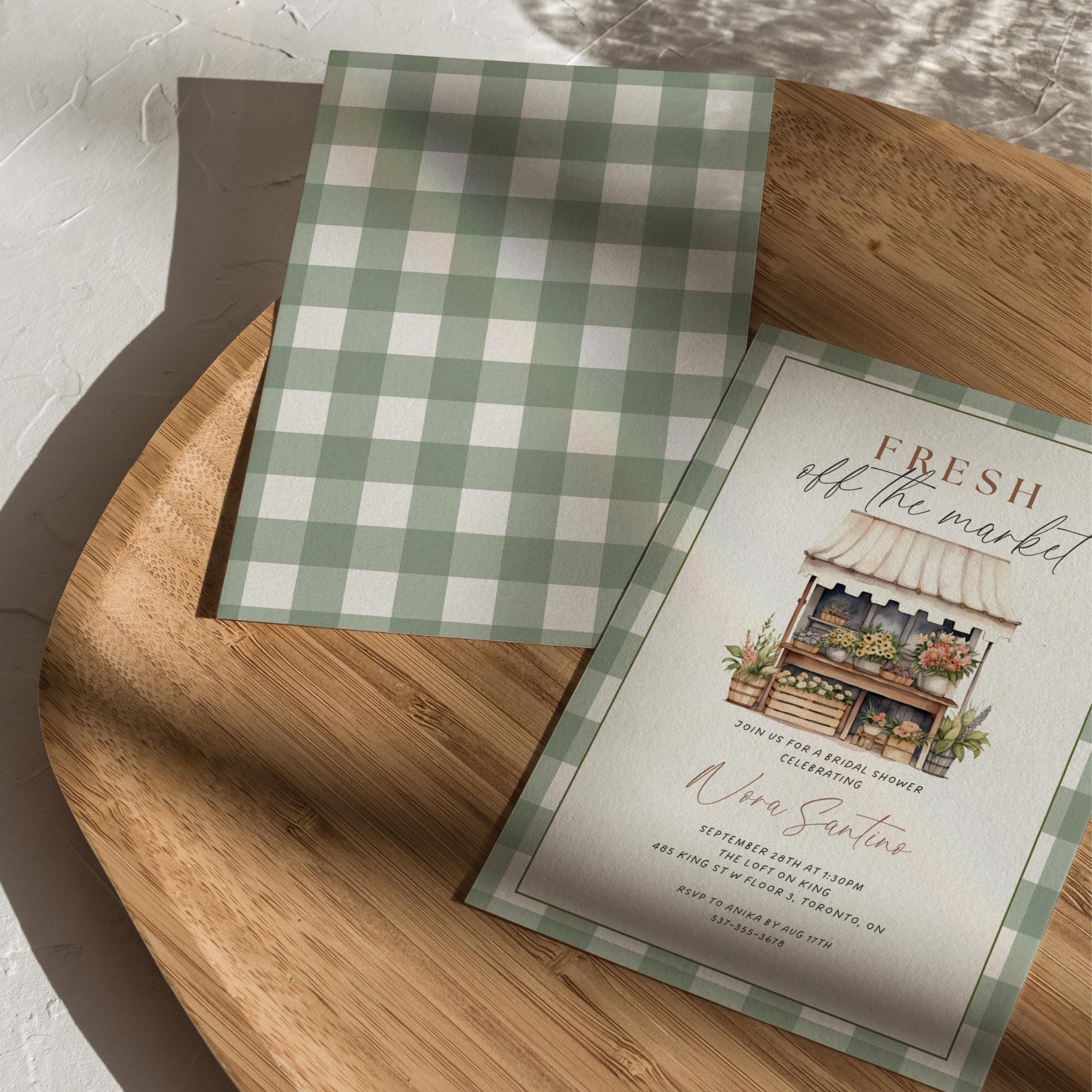 Green Plaid Fresh Off The Market Bridal Shower Invitation Template, Editable Bridal Shower Invite, Farmers Market Wedding Shower Canva DIY