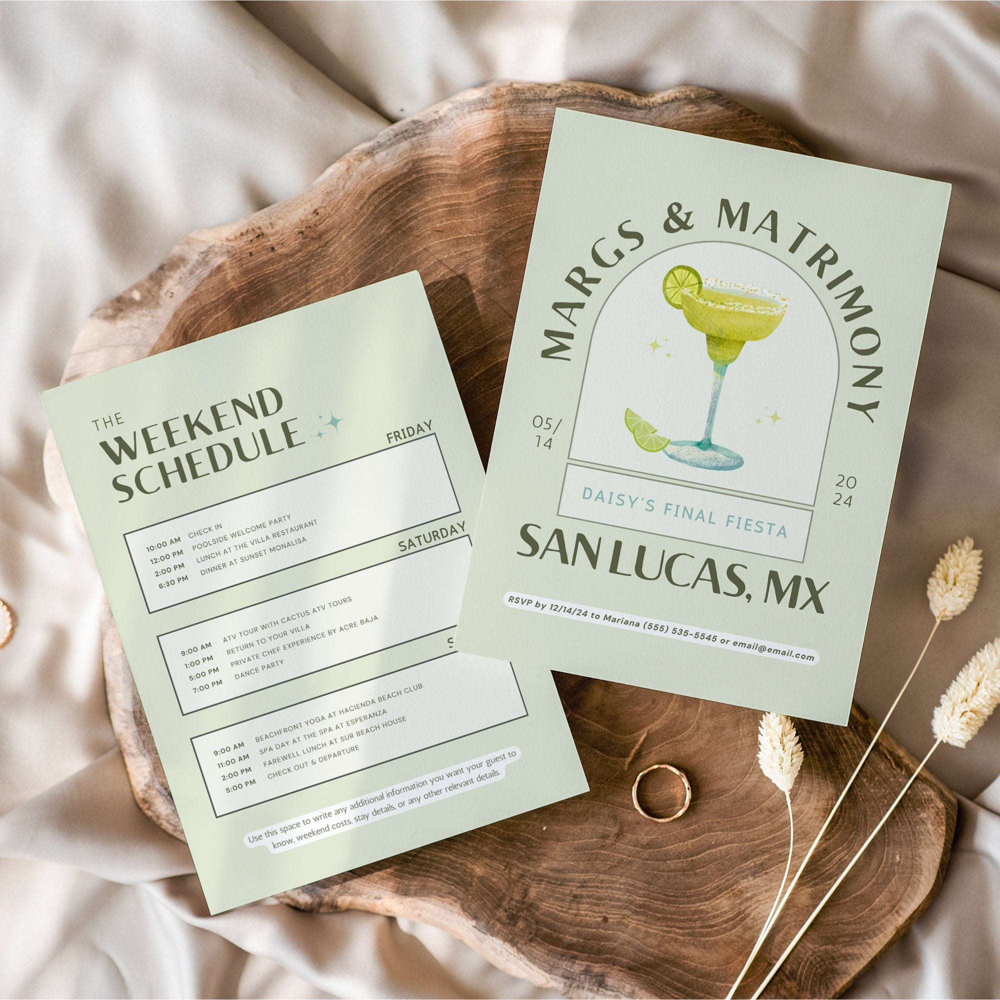 Margs and Matrimony Bachelorette Invitation – Fiesta Weekend Itinerary & Packing List Canva Template