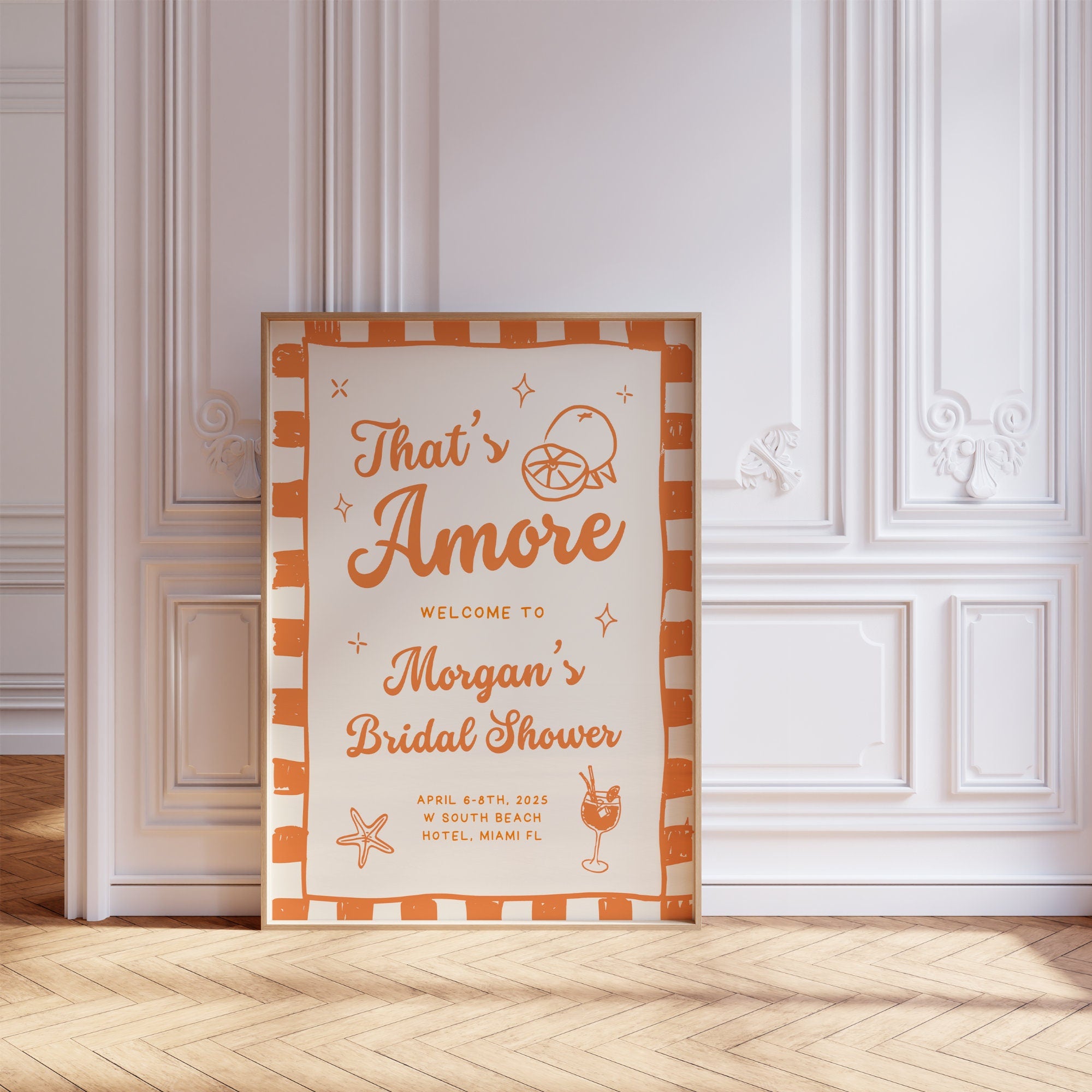 Orange That’s Amore Bachelorette Welcome Sign – Aperol Spritz Beach Party Canva Template