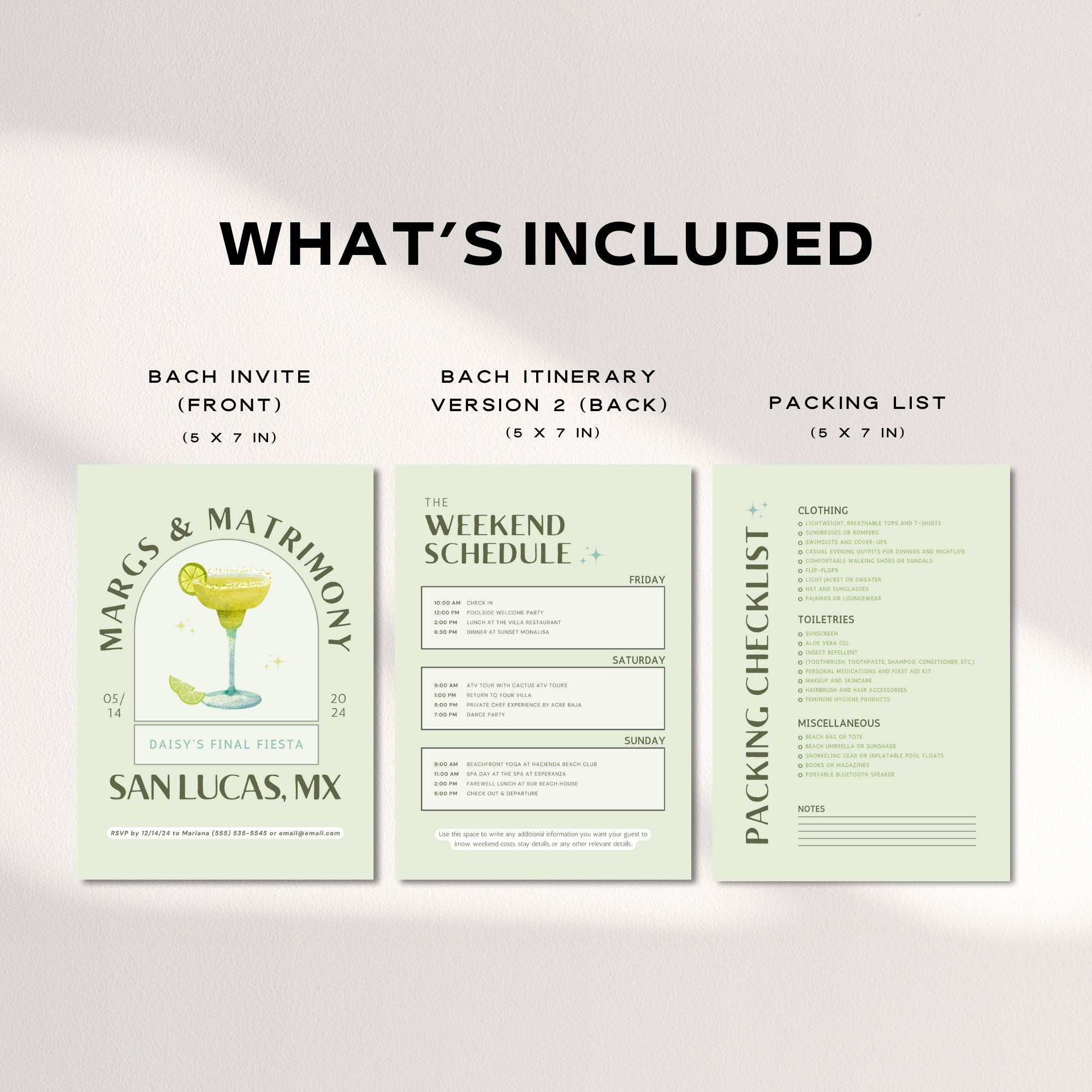 Margs and Matrimony Bachelorette Invitation – Fiesta Weekend Itinerary & Packing List Canva Template