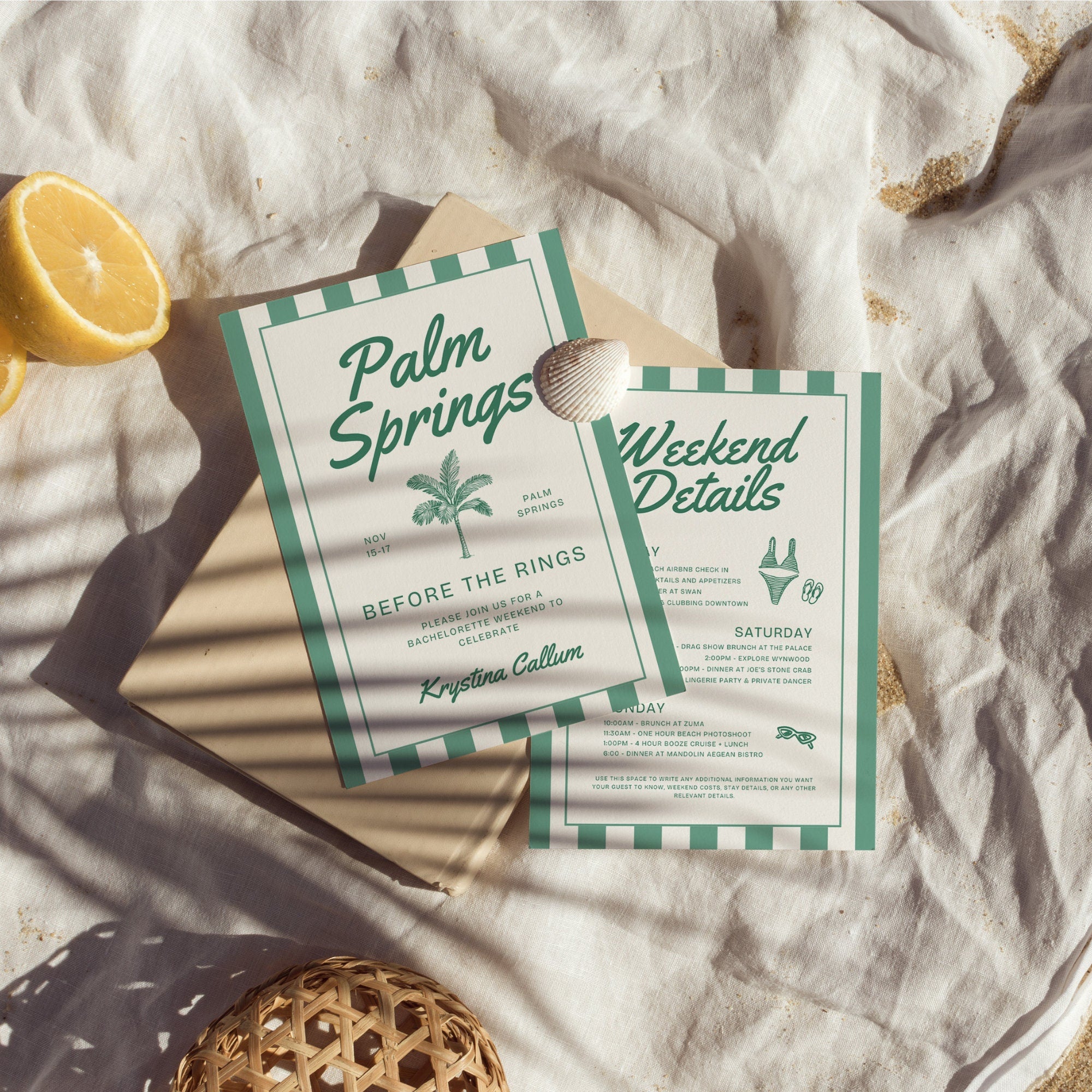 Palm Springs Bachelorette Invitation, Itinerary & Travel Checklist Template, Bride To Be Party Set, Editable Canva Templates, DIY Weekend Invite