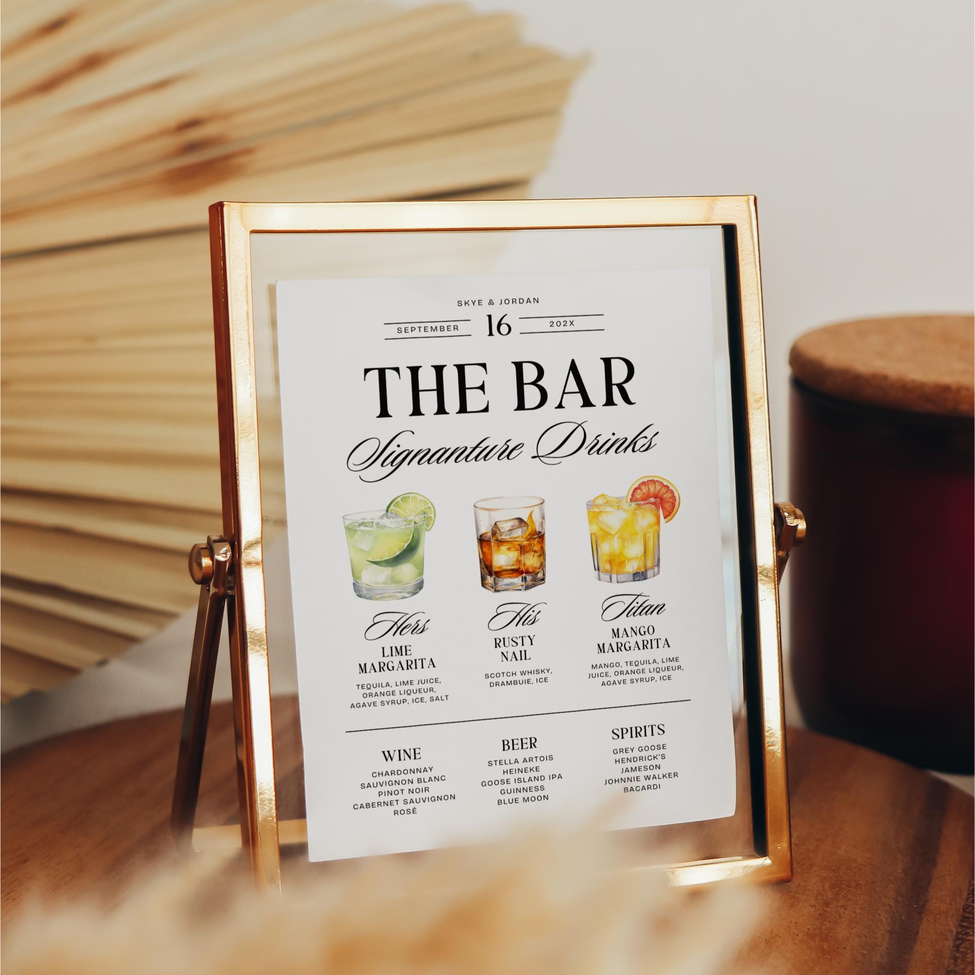 Signature Drinks Wedding Bar Menu Template – Editable Dog Drink Sign & Open Bar Menu Canva DIY