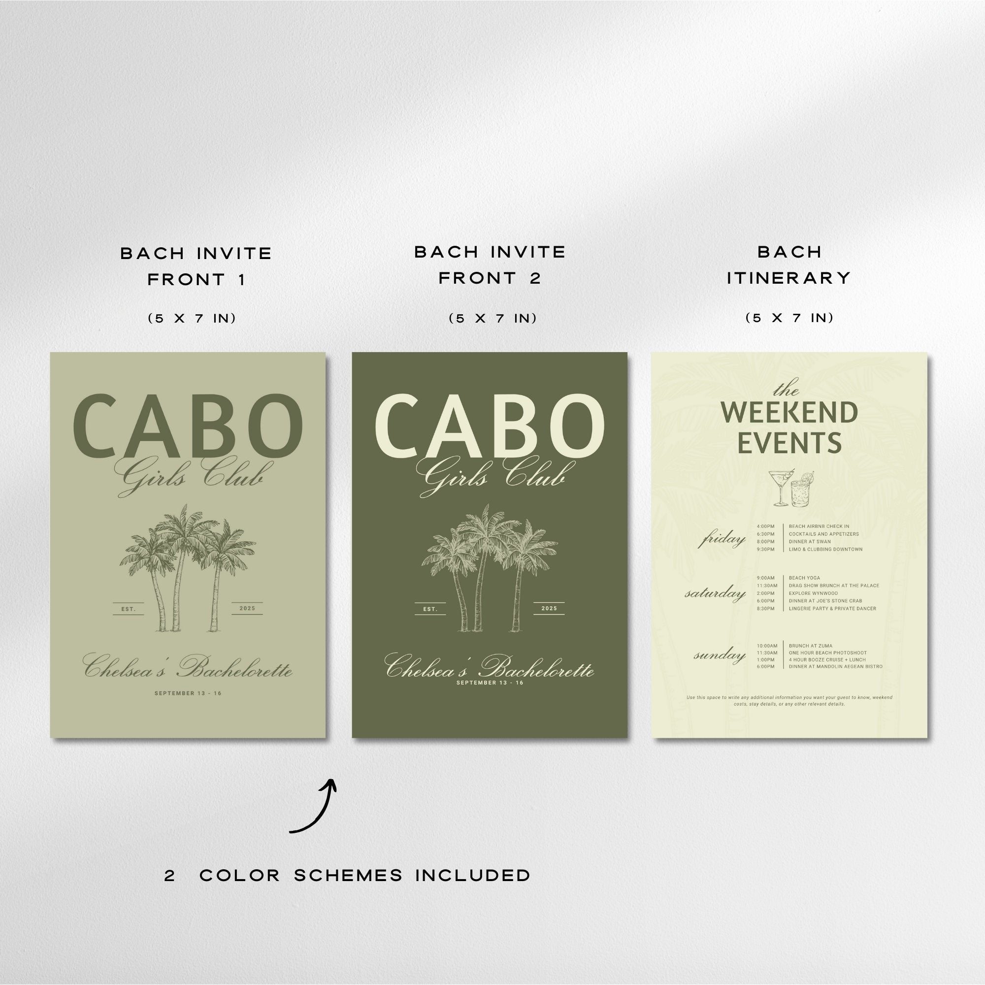 Cabo Bachelorette Invitation & Weekend Itinerary – Mexico Girls Trip Canva Template