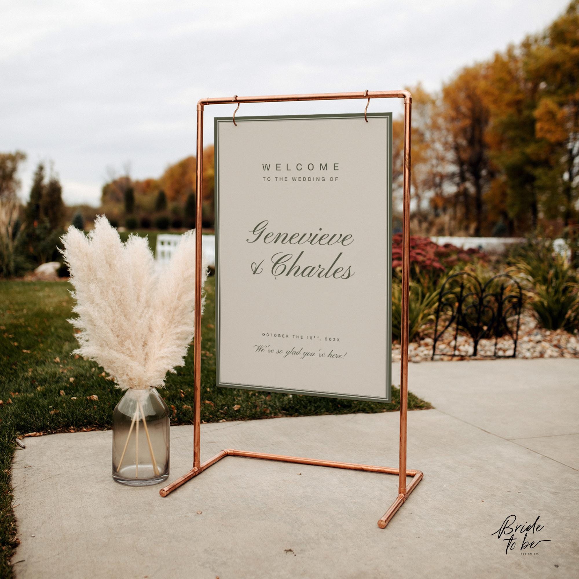 Old Money Olive Green Wedding Welcome Sign – Classic Estate Canva Template
