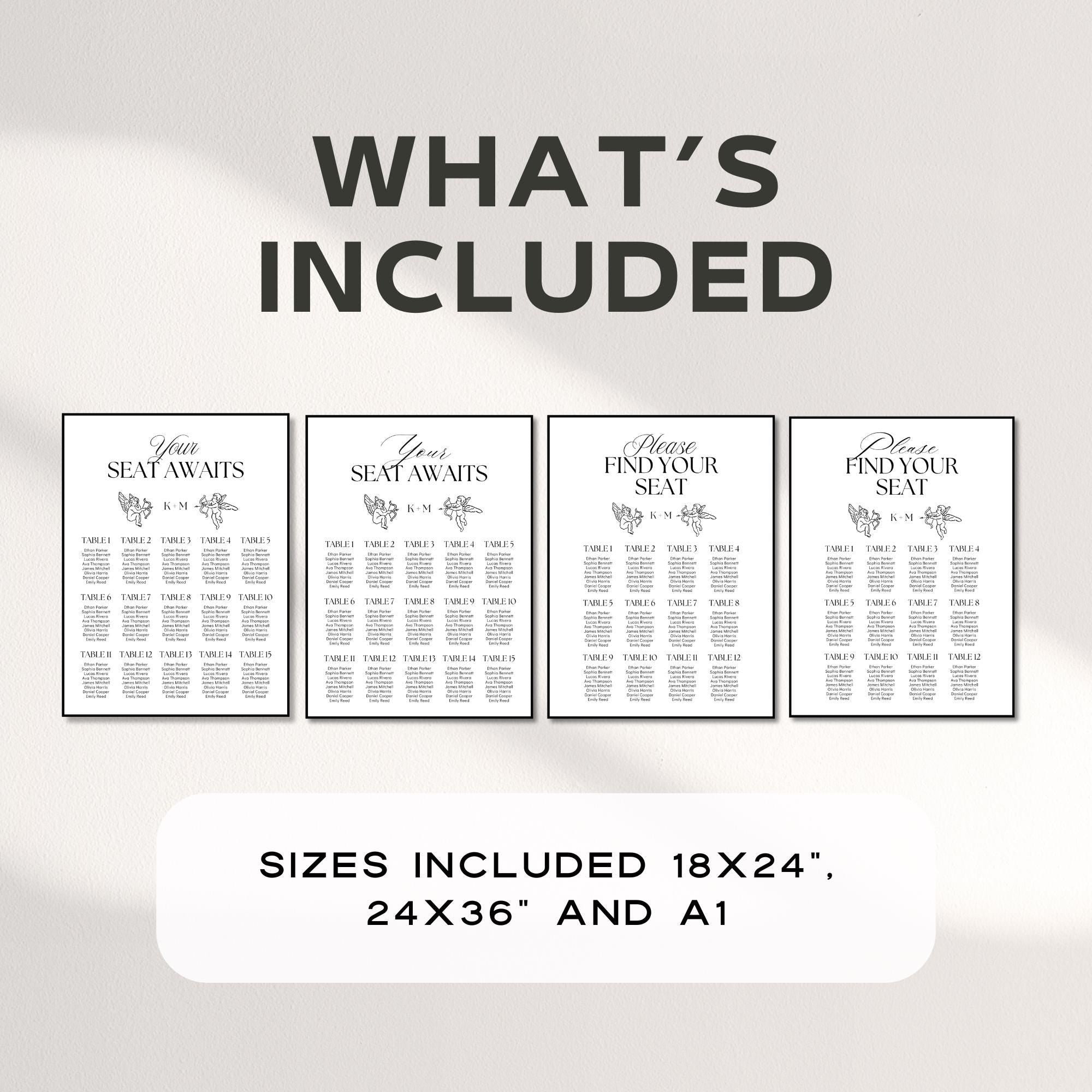 Old Money Wedding Seating Chart Template – Hand-Drawn Vintage Elegance Reception Sign, Editable Canva Template