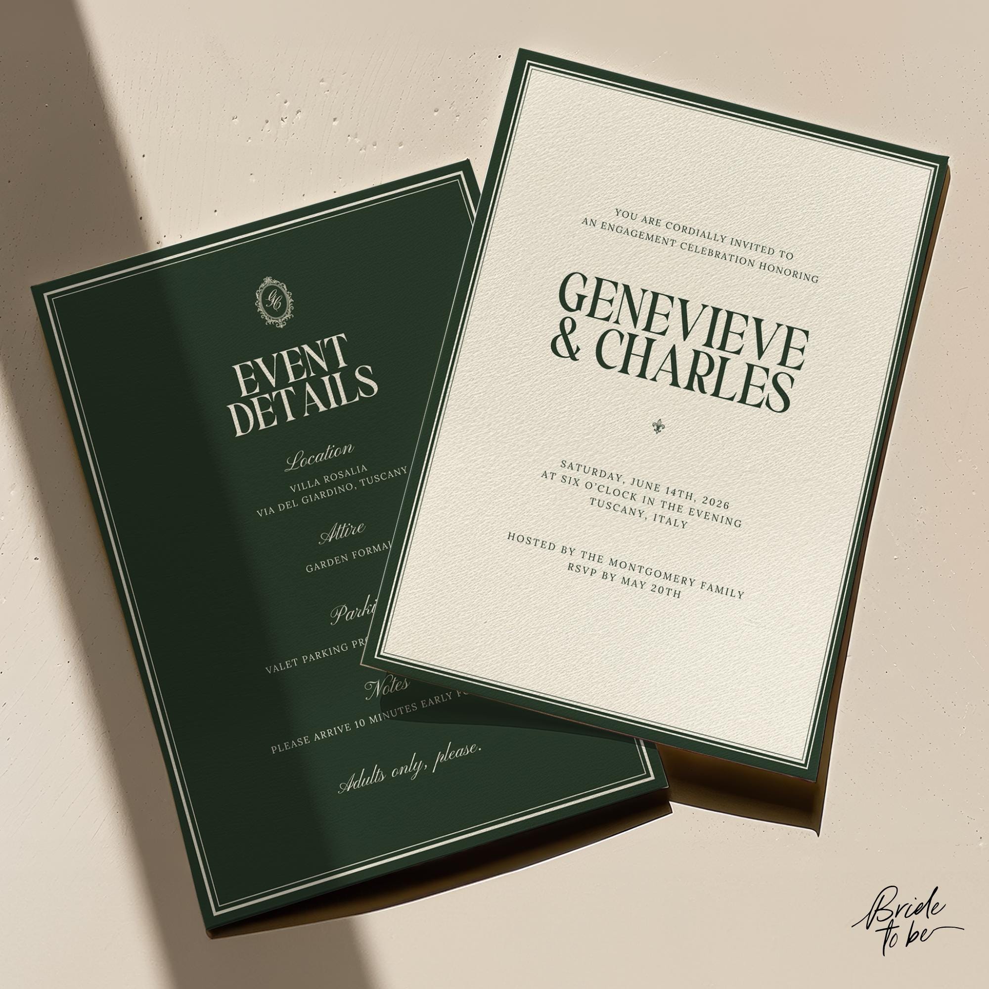 Forest Green Engagement Party Invitation – Elegant Estate Canva Template
