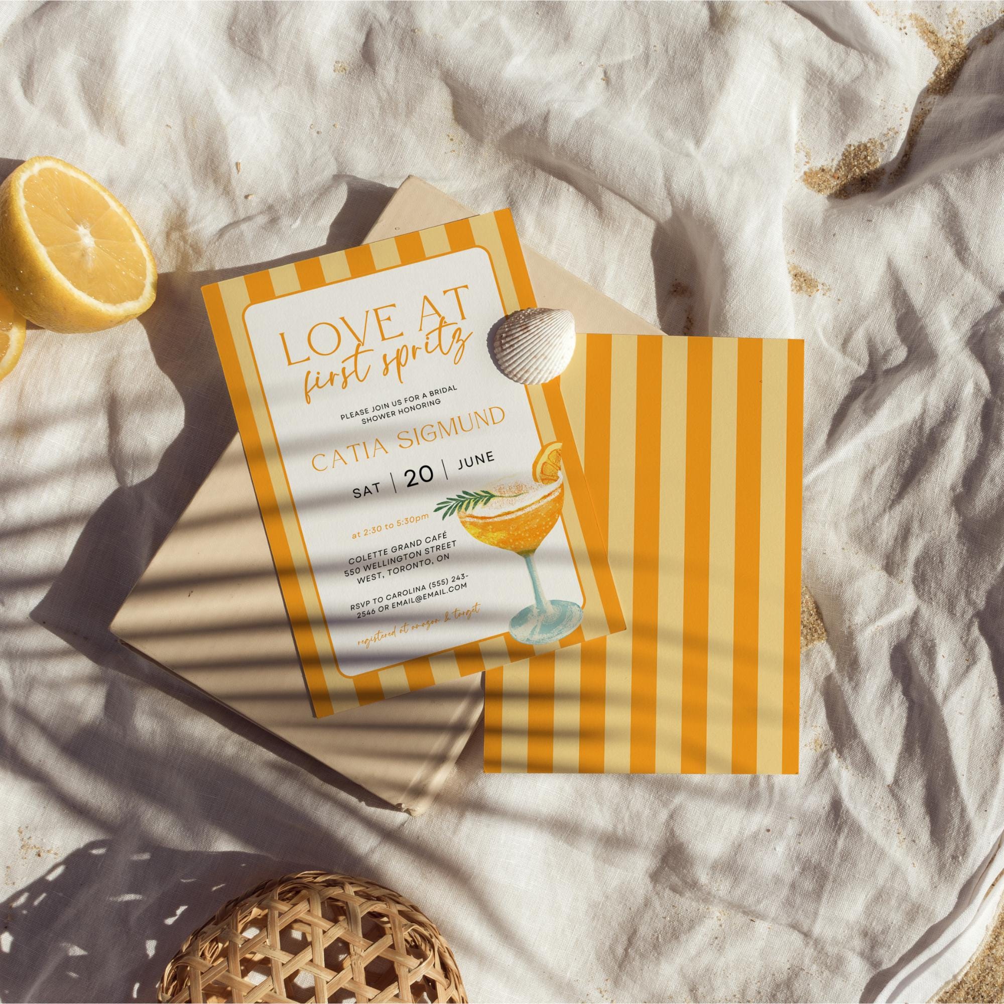 Love At First Spritz Bridal Shower Invitation – Editable Aperol Spritz Bridal Brunch Canva Template