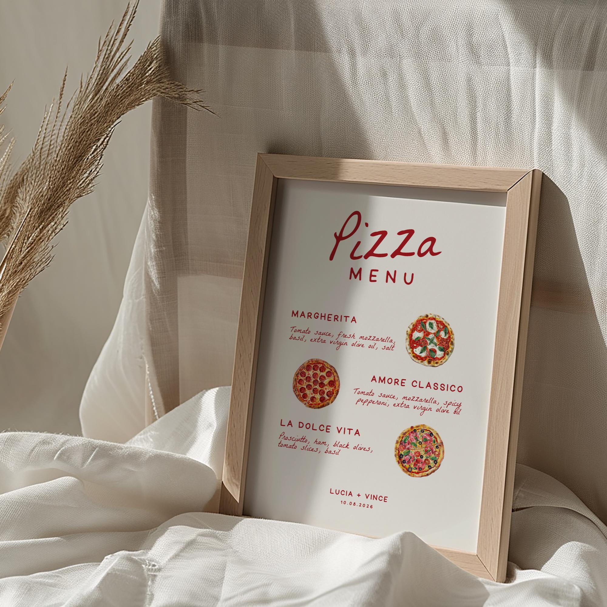 That’s Amore Pizza Bar Menu Sign Template – Italian Buffet Wedding & Rehearsal Dinner Menu – Editable Canva Design
